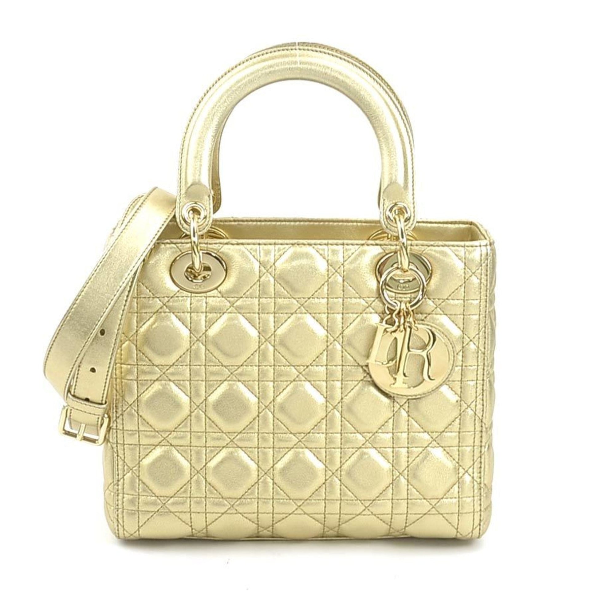 Christian Dior Gold Leather Handbag Shoulder Bag  