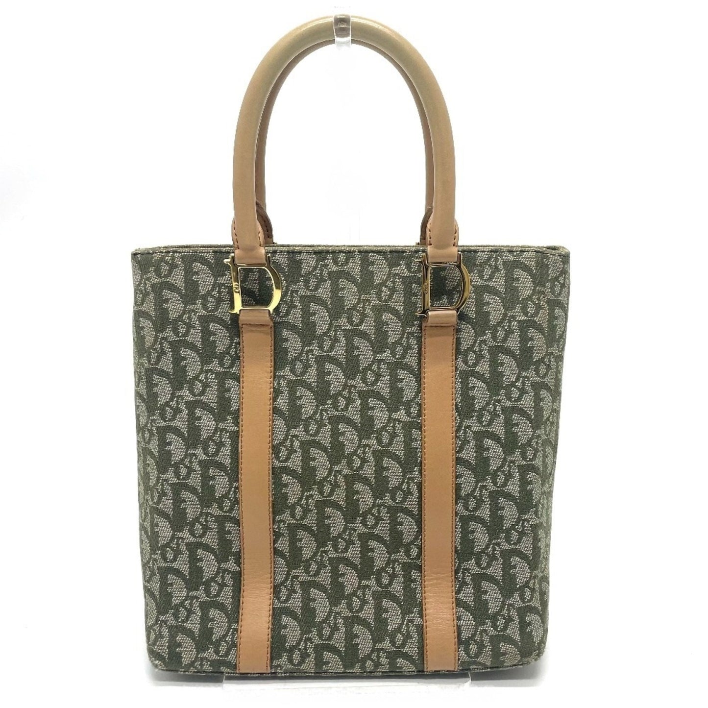 Christian Dior Green Canvas Leather Handbag Tote Bag  