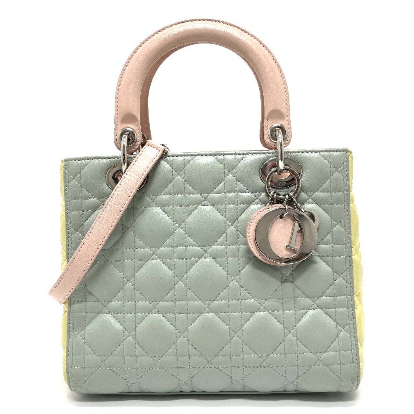 Christian Dior Blue Pink Yellow Leather Handbag Shoulder Bag  