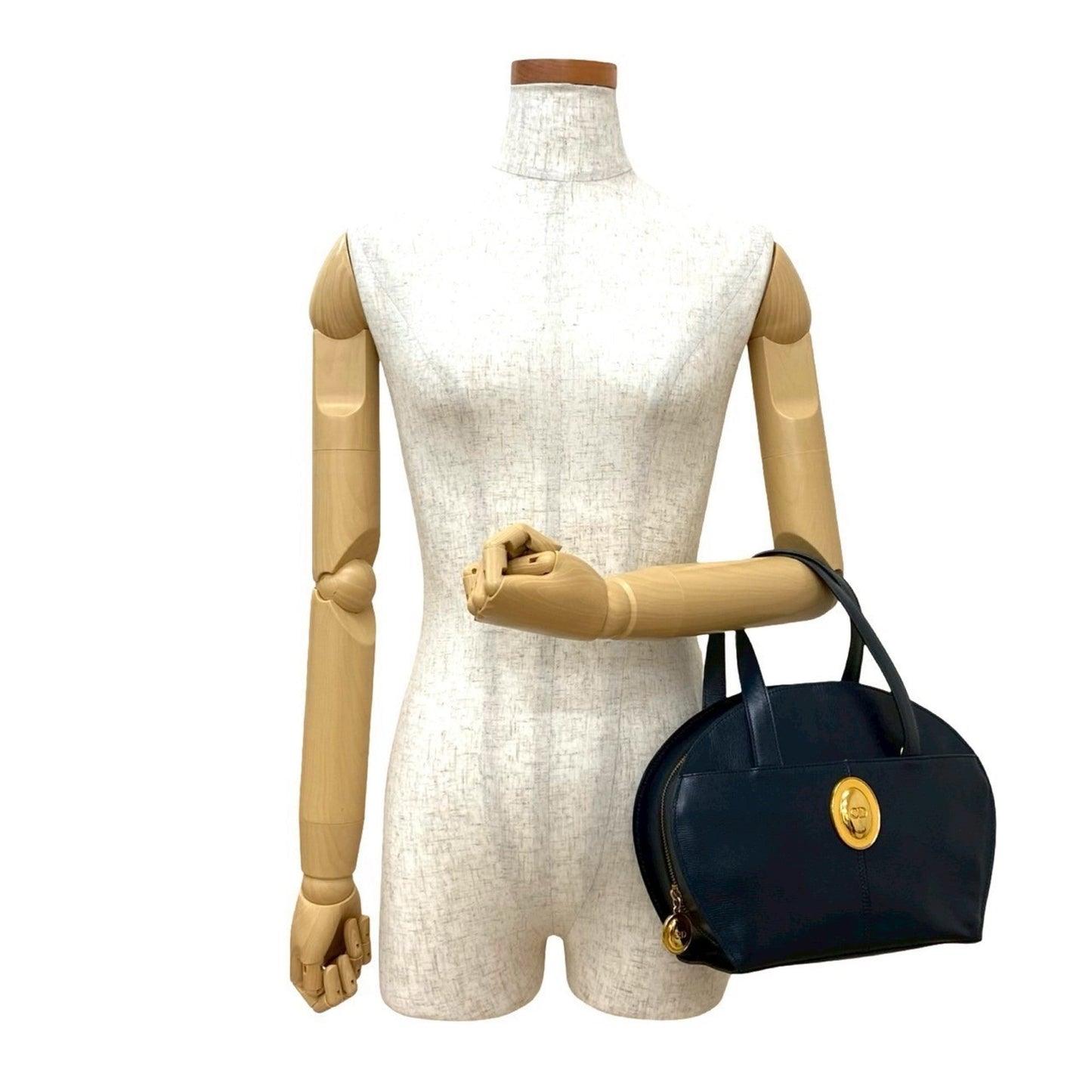 Christian Dior Navy Leather Boston Bag Handbag Tote Bag  