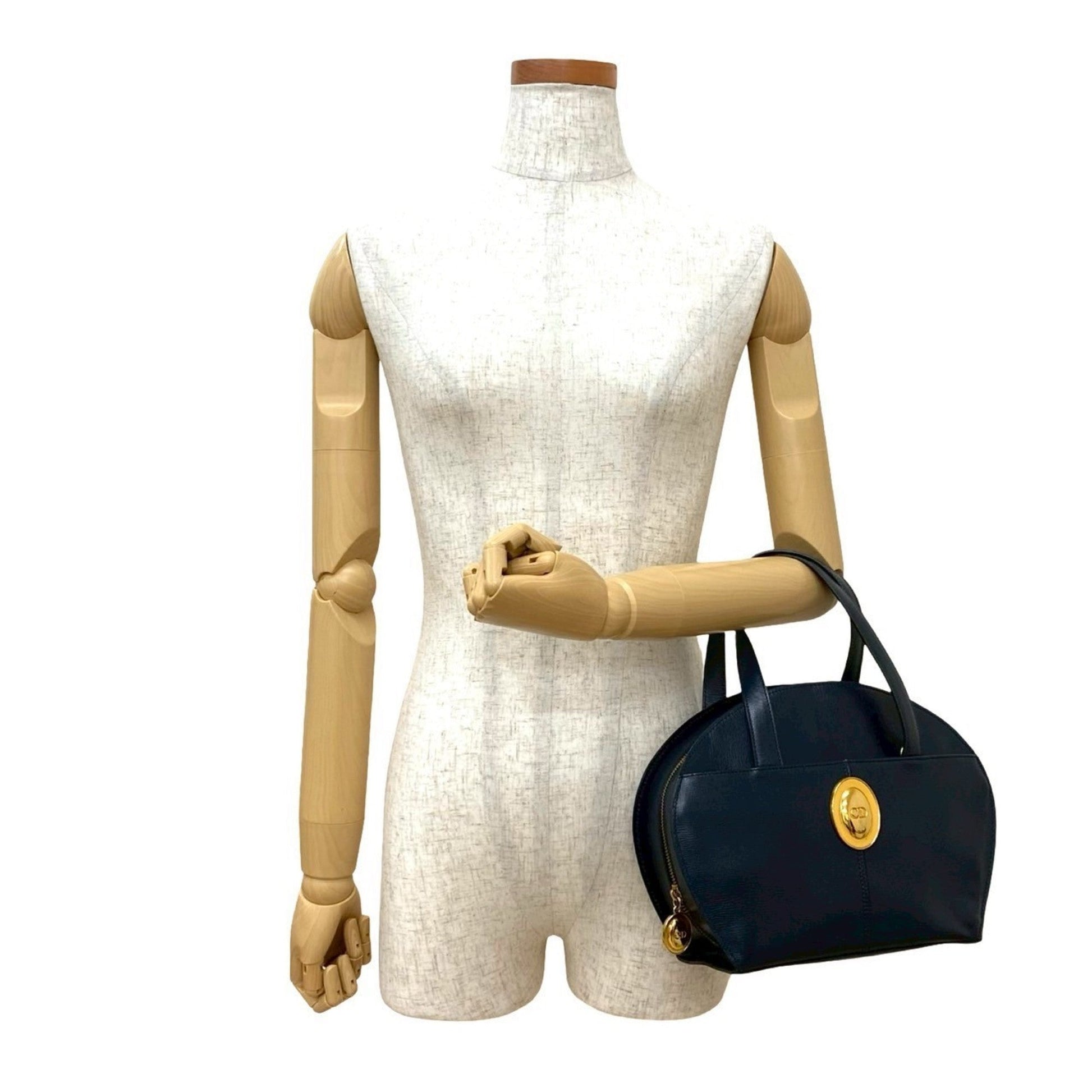 Christian Dior Navy Leather Boston Bag Handbag Tote Bag  