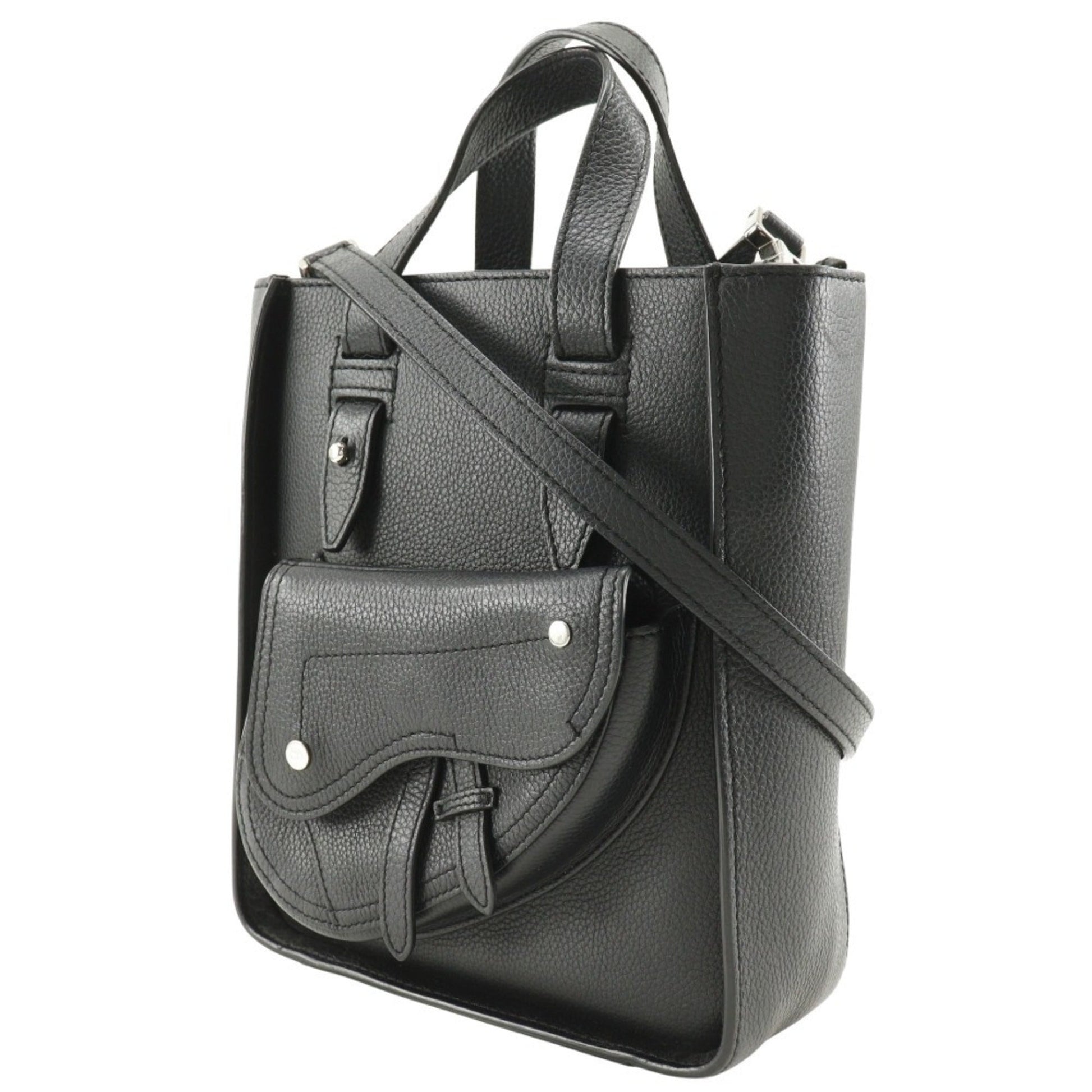 Christian Dior Black Leather Handbag Shoulder Bag Tote Bag  