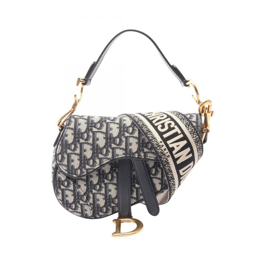 Christian Dior Beige Black Blue Canvas Leather Handbag  