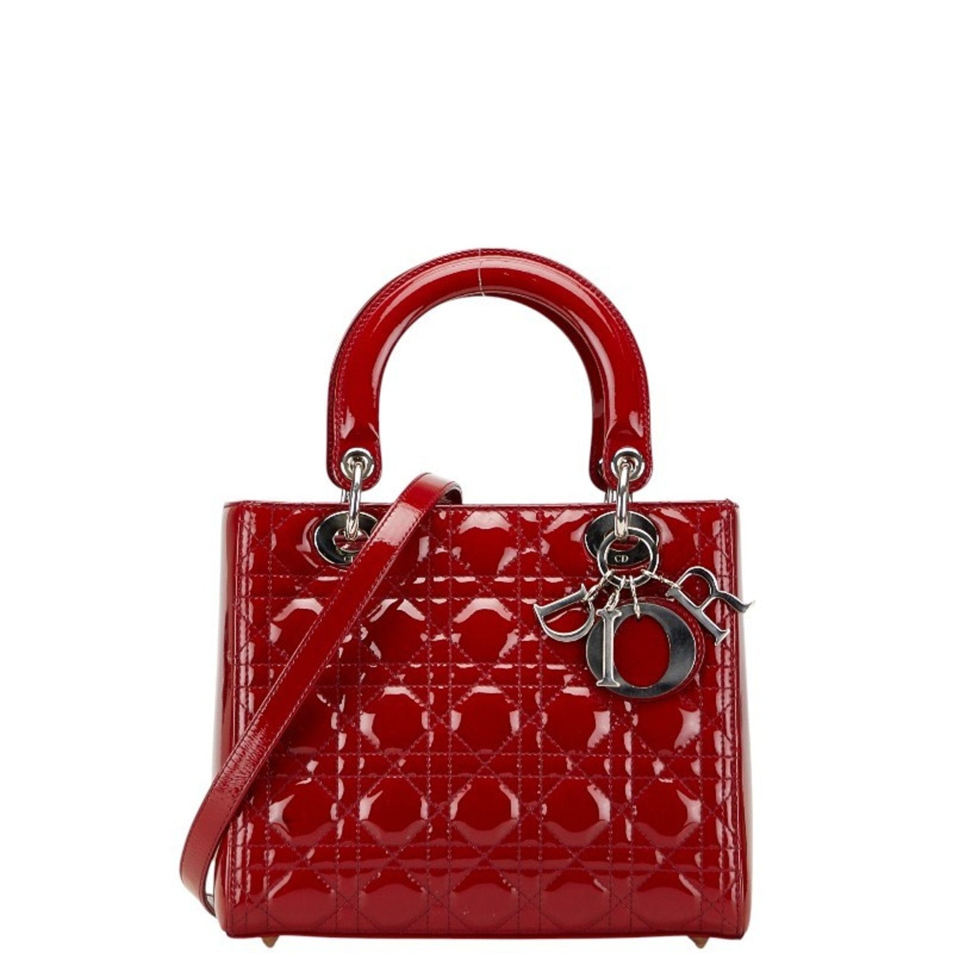 Christian Dior Lady Dior Red Color Patent Leather Handbag Shoulder Bag  