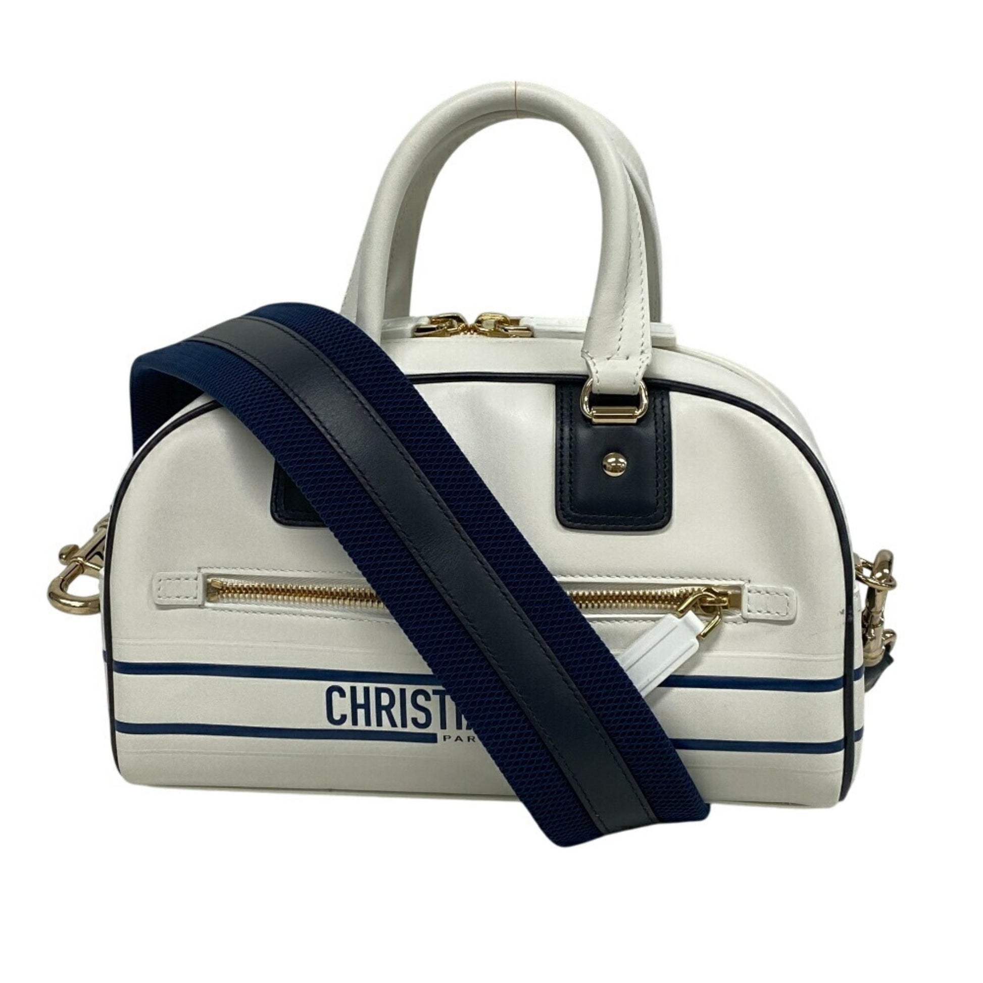 Christian Dior Navy White Leather Handbag  
