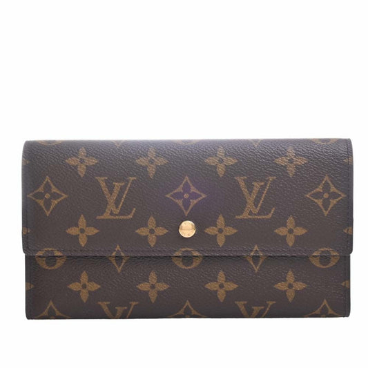 LOUIS VUITTON Monogram Portefeuille International Tri-fold Long Wallet M61217 Brown Women's
