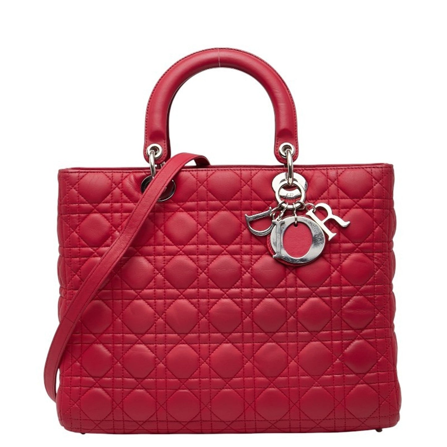 Christian Dior Lady Dior Red Color Leather Handbag Shoulder Bag  