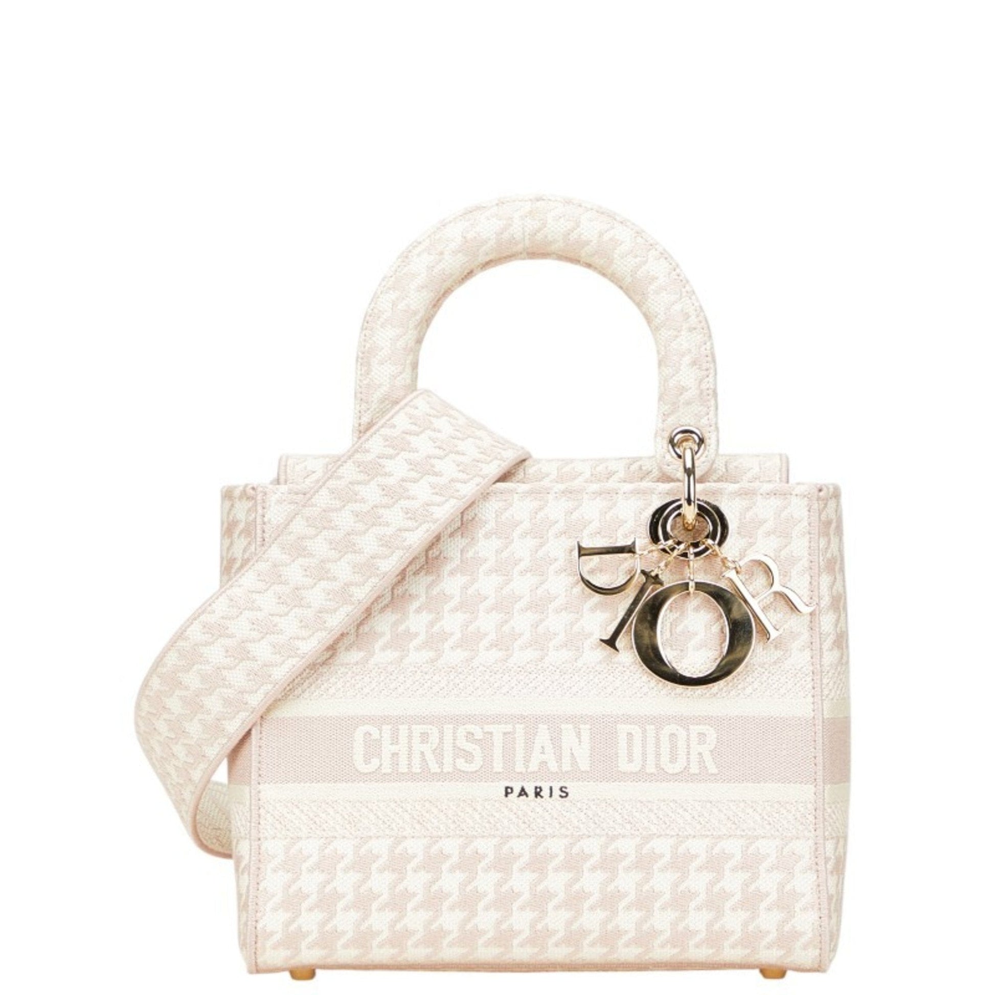 Christian Dior Lady Dior Pink White Canvas Handbag Shoulder Bag  