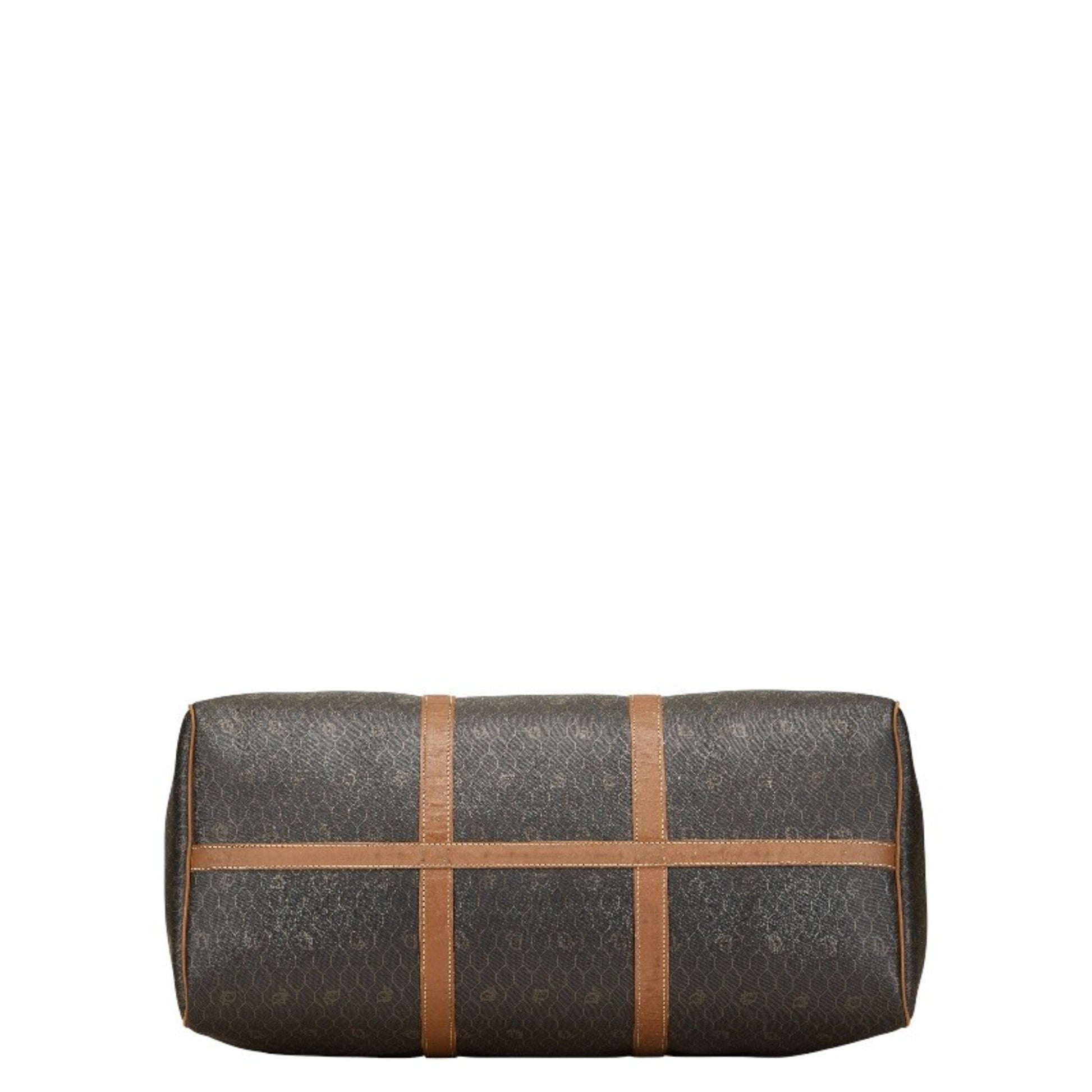 Christian Dior Black Brown Pvc Leather Boston Bag  