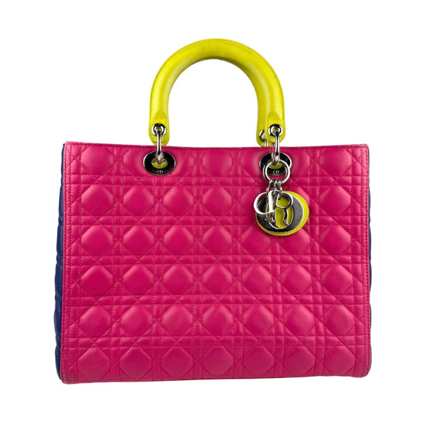 Christian Dior Blue Pink Yellow Leather Handbag Shoulder Bag  