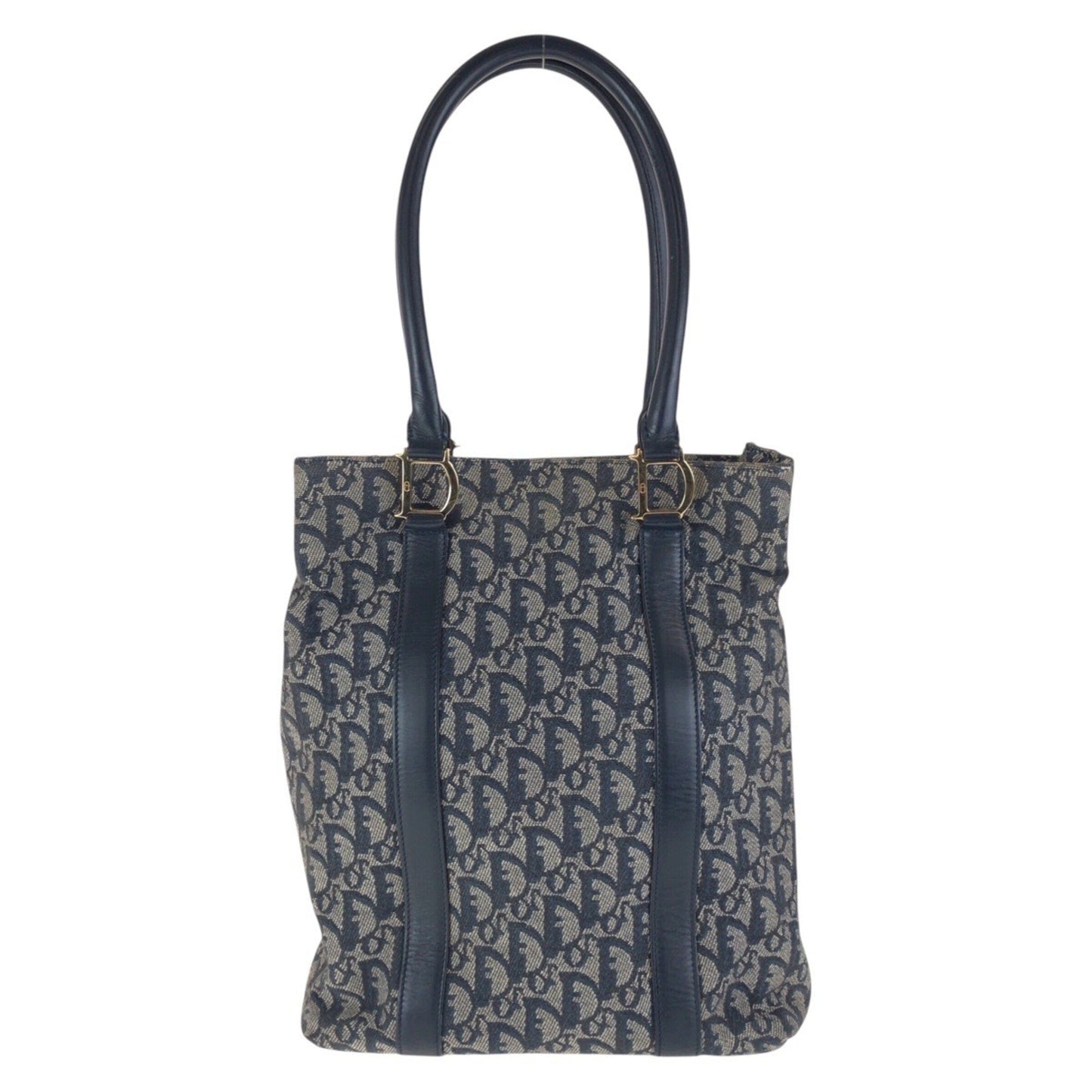 Christian Dior Navy Canvas Leather Shoulder Bag Tote Bag  