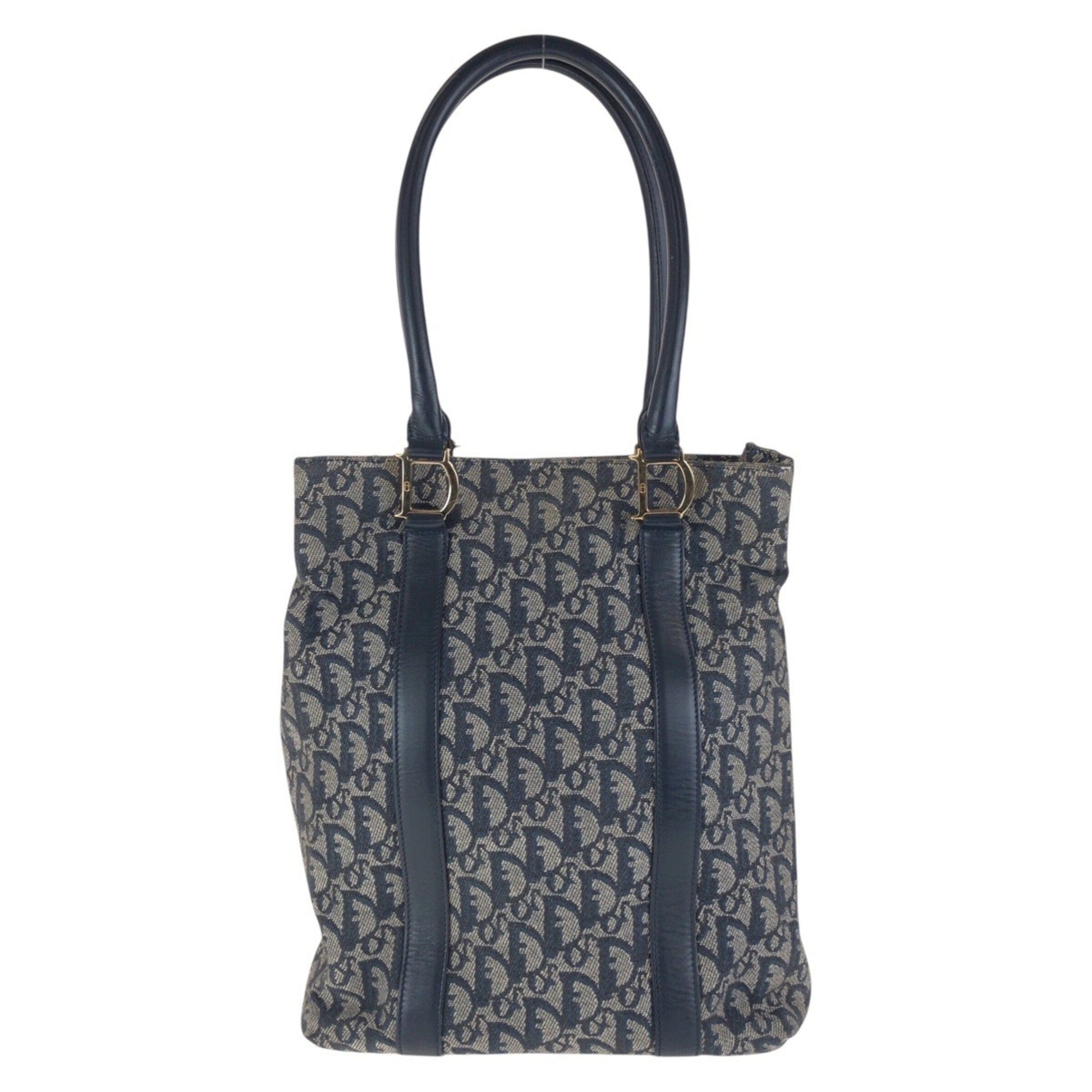 Christian Dior Navy Canvas Leather Shoulder Bag Tote Bag  