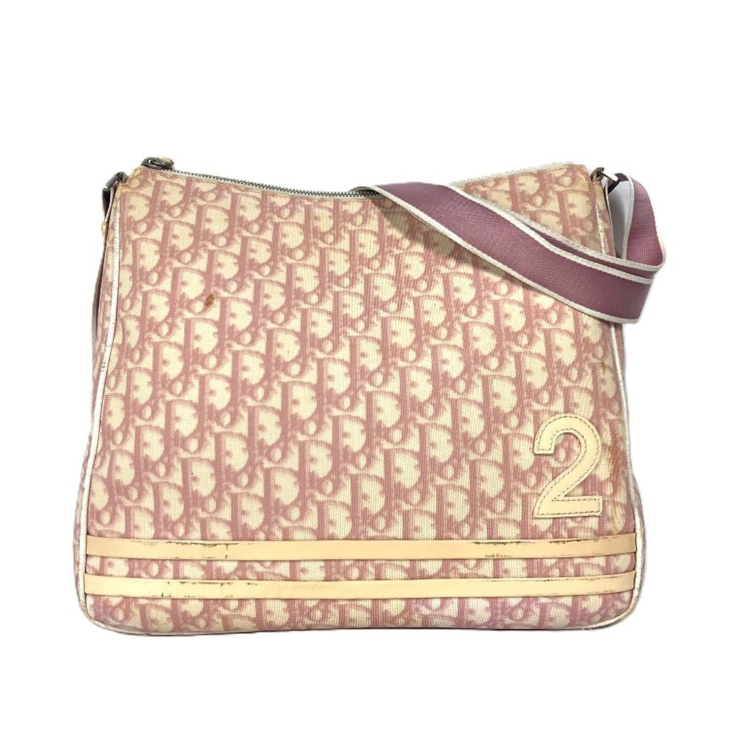 Christian Dior Trotter Pink White Pvc Leather Shoulder Bag  