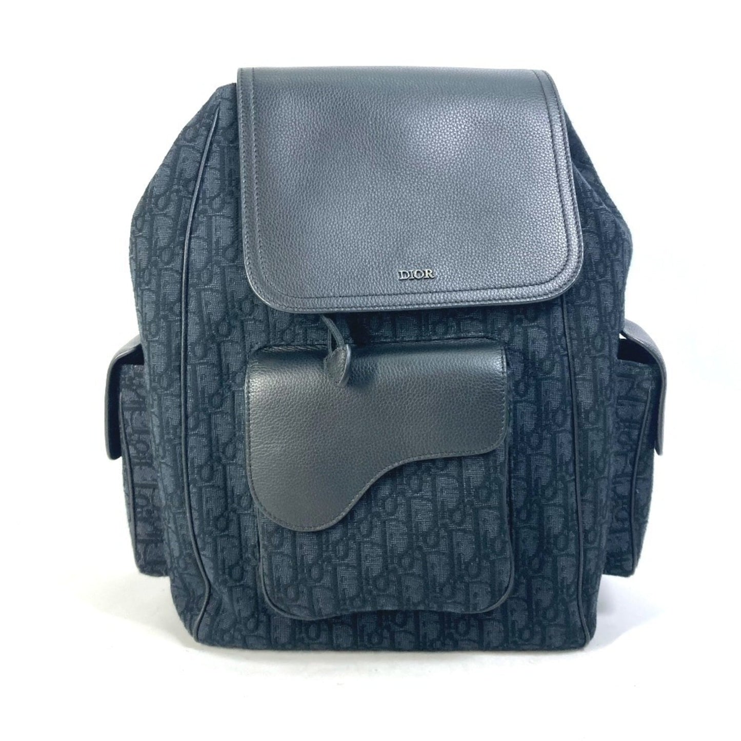 Christian Dior Black Navy Canvas Leather Backpack  