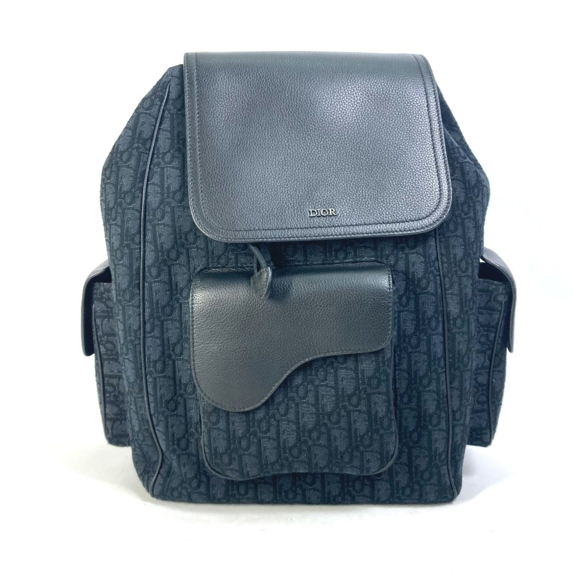 Christian Dior Black Navy Canvas Leather Backpack  