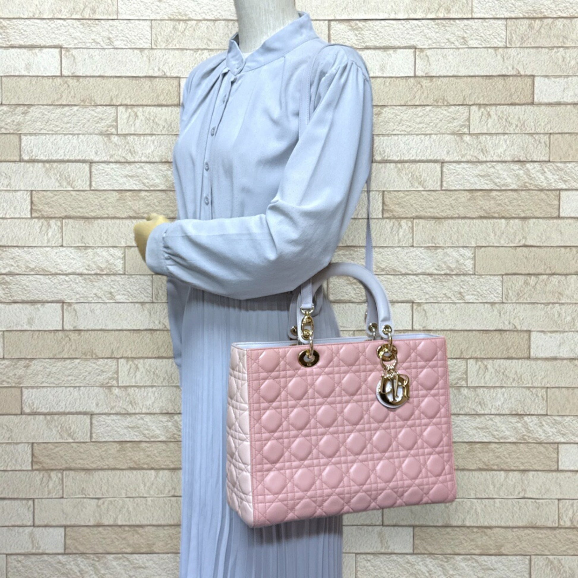 Christian Dior Gray Pink Leather Shoulder Bag  