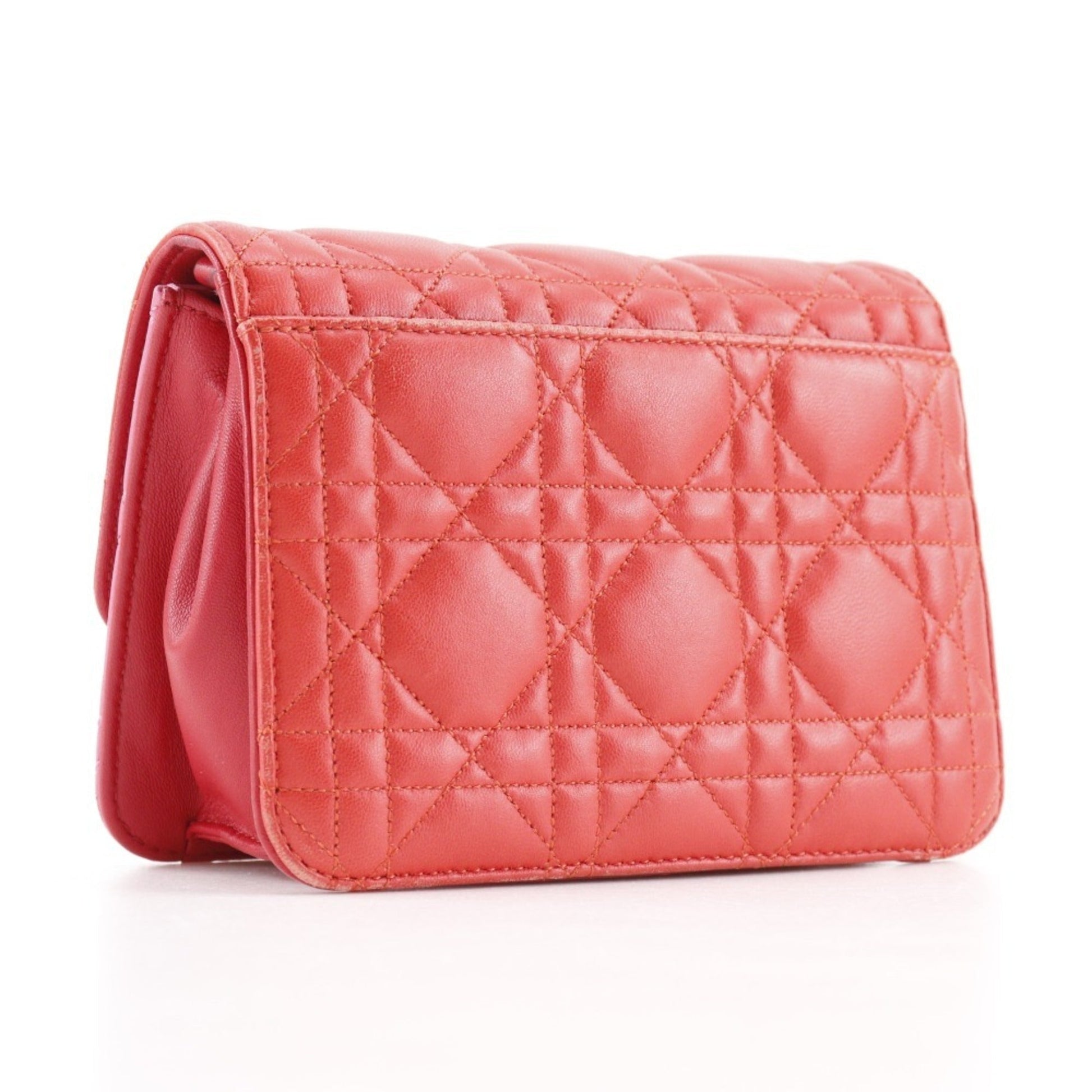 Christian Dior Pink Red Color Leather Shoulder Bag  