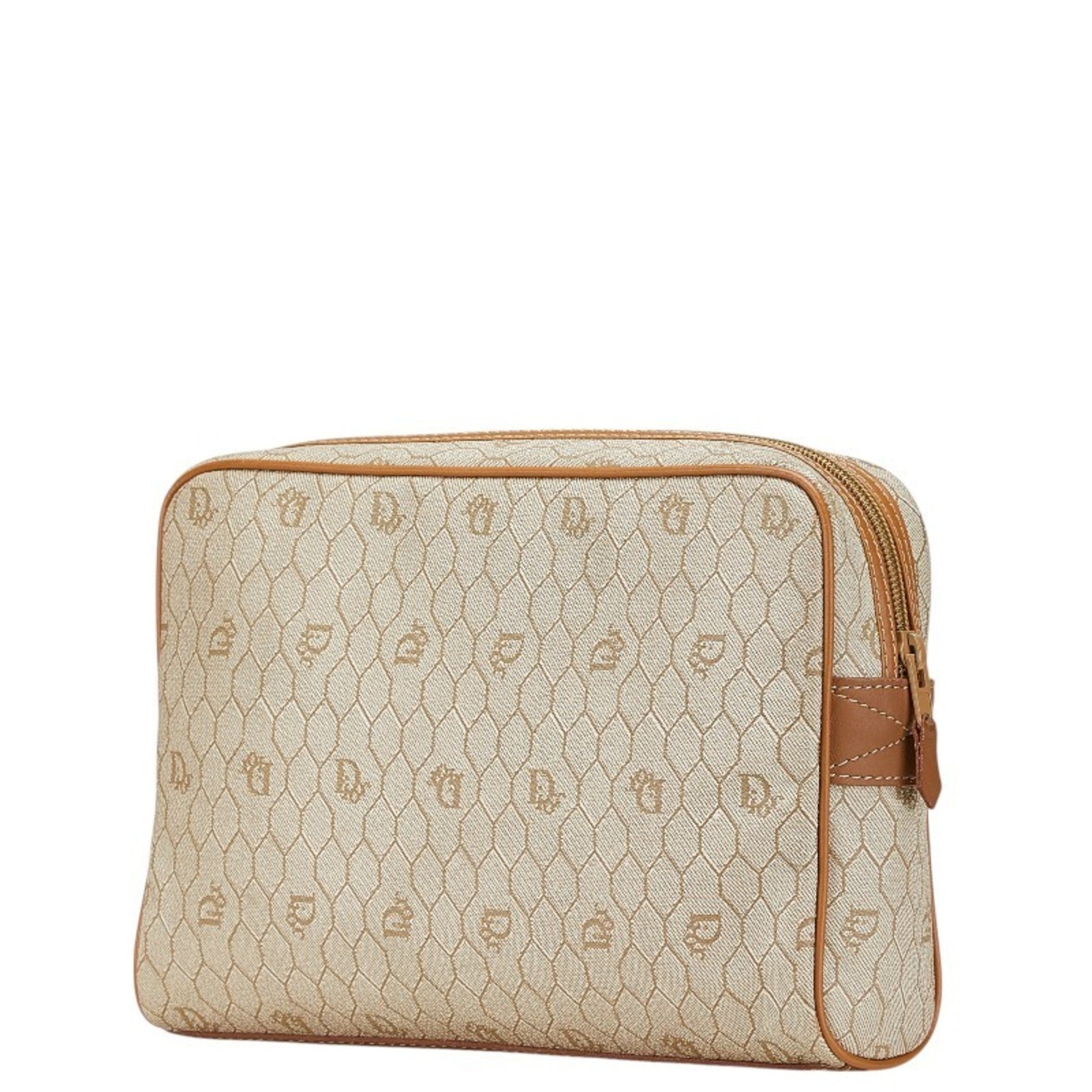 Christian Dior Beige Brown Pvc Leather Clutch Bag  