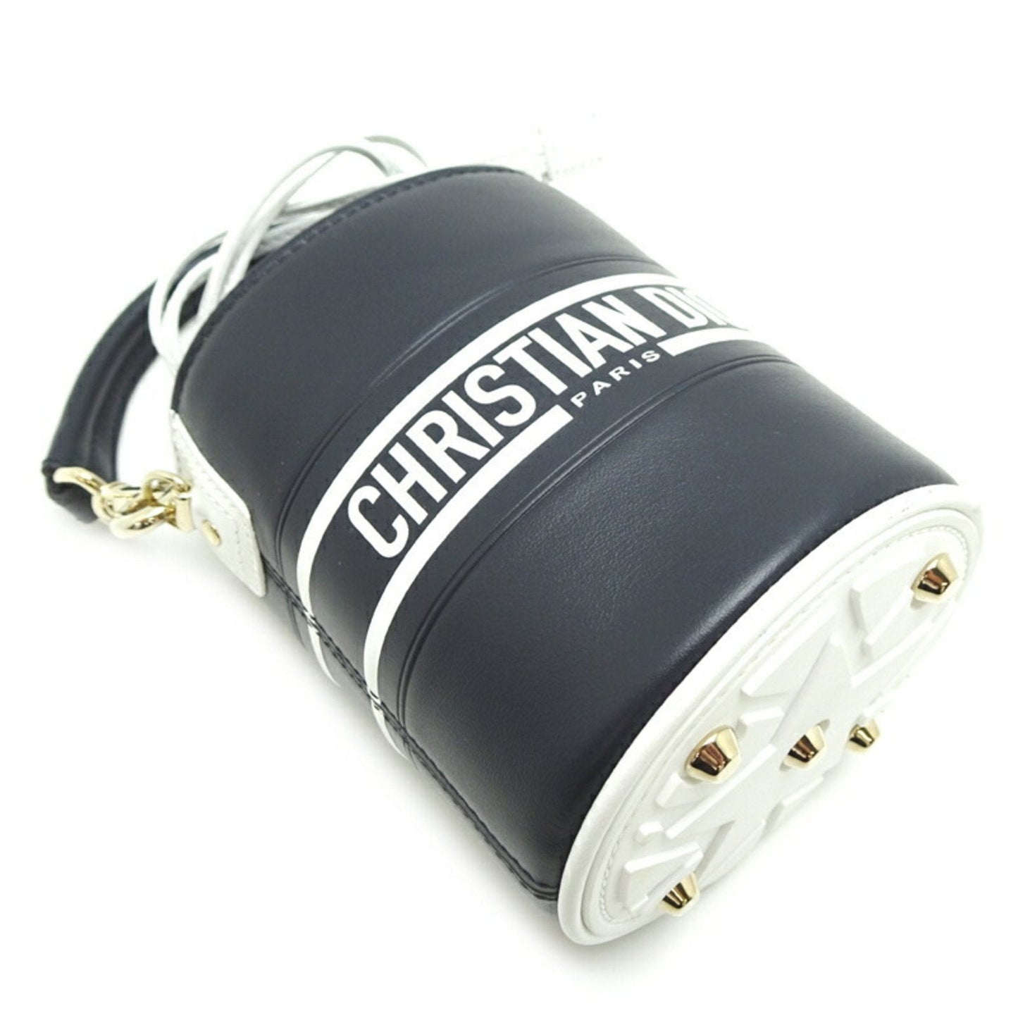 Christian Dior Navy White Leather Shoulder Bag  