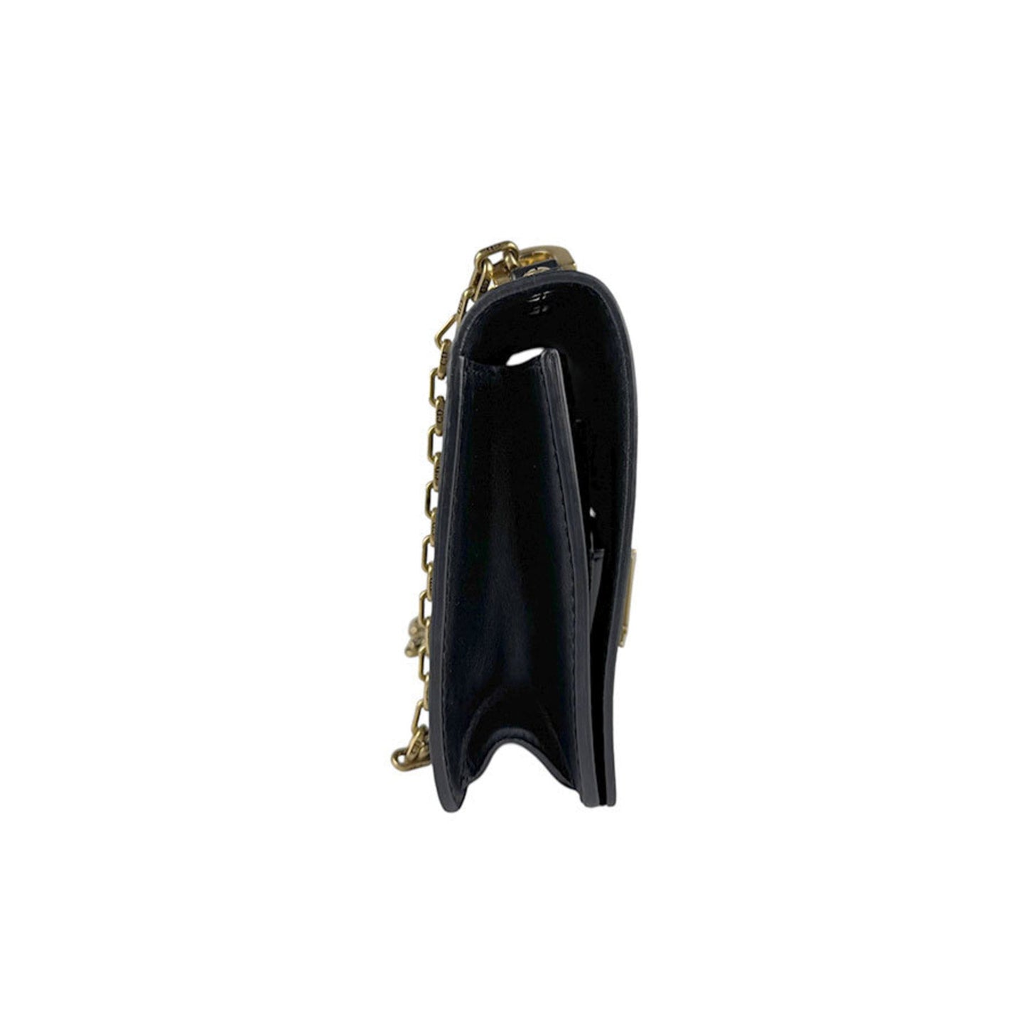 Christian Dior Black Gold Leather Metal Shoulder Bag  
