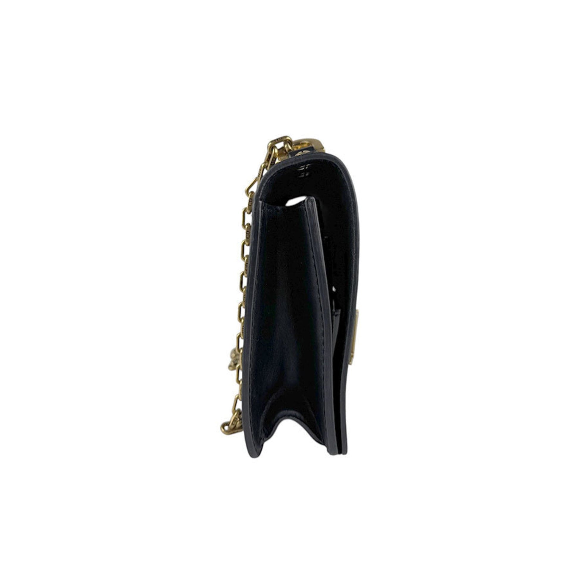 Christian Dior Black Gold Leather Metal Shoulder Bag  