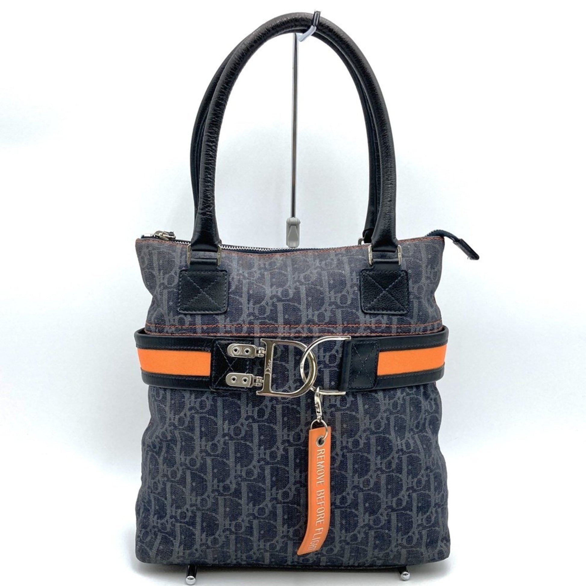 Christian Dior Navy Denim Leather Tote Bag  