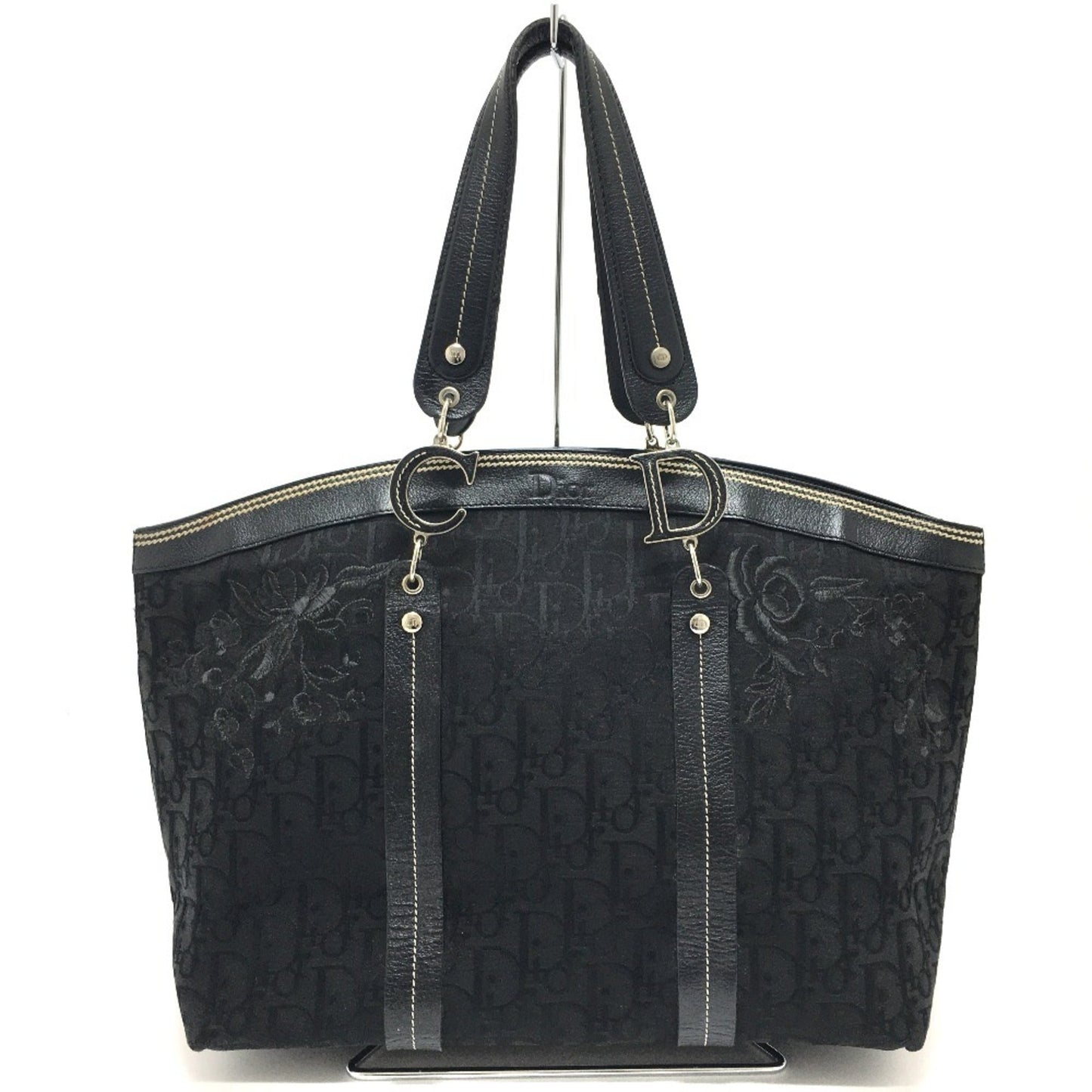 Christian Dior Black Canvas Leather Tote Bag  