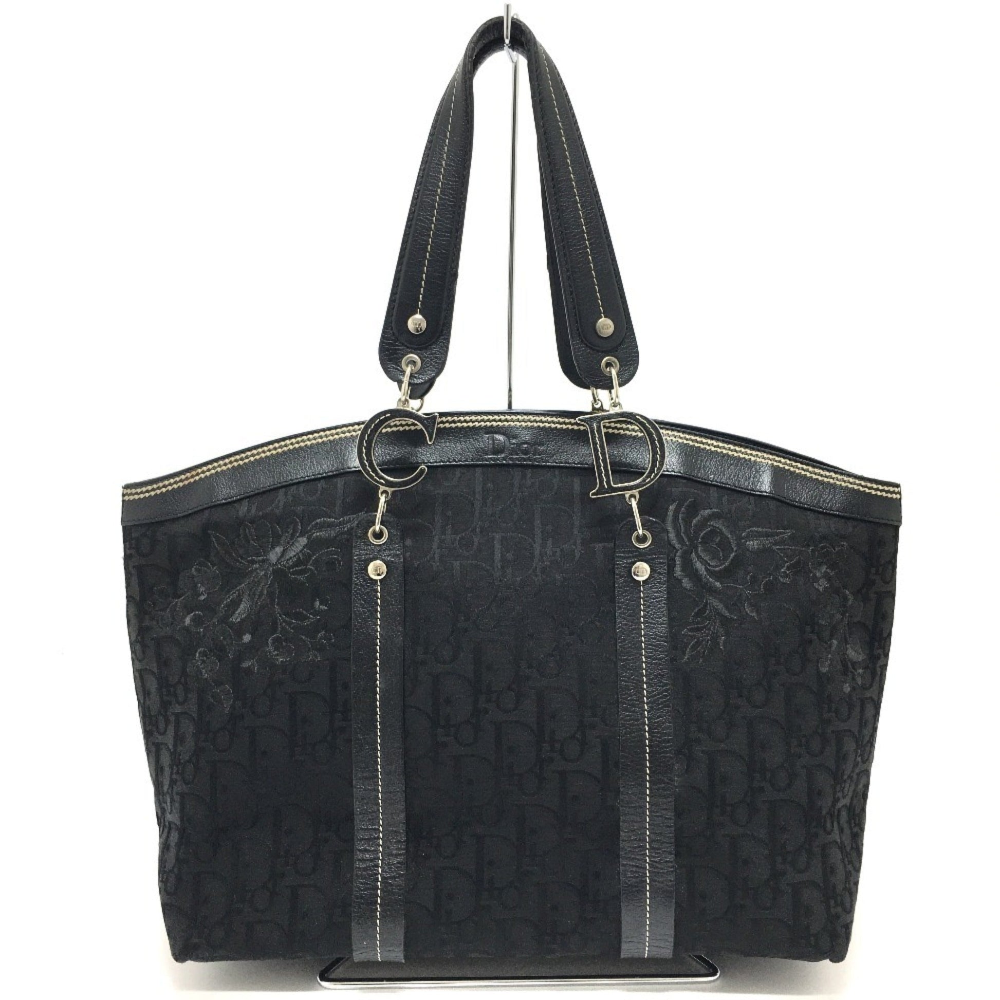 Christian Dior Black Canvas Leather Tote Bag  
