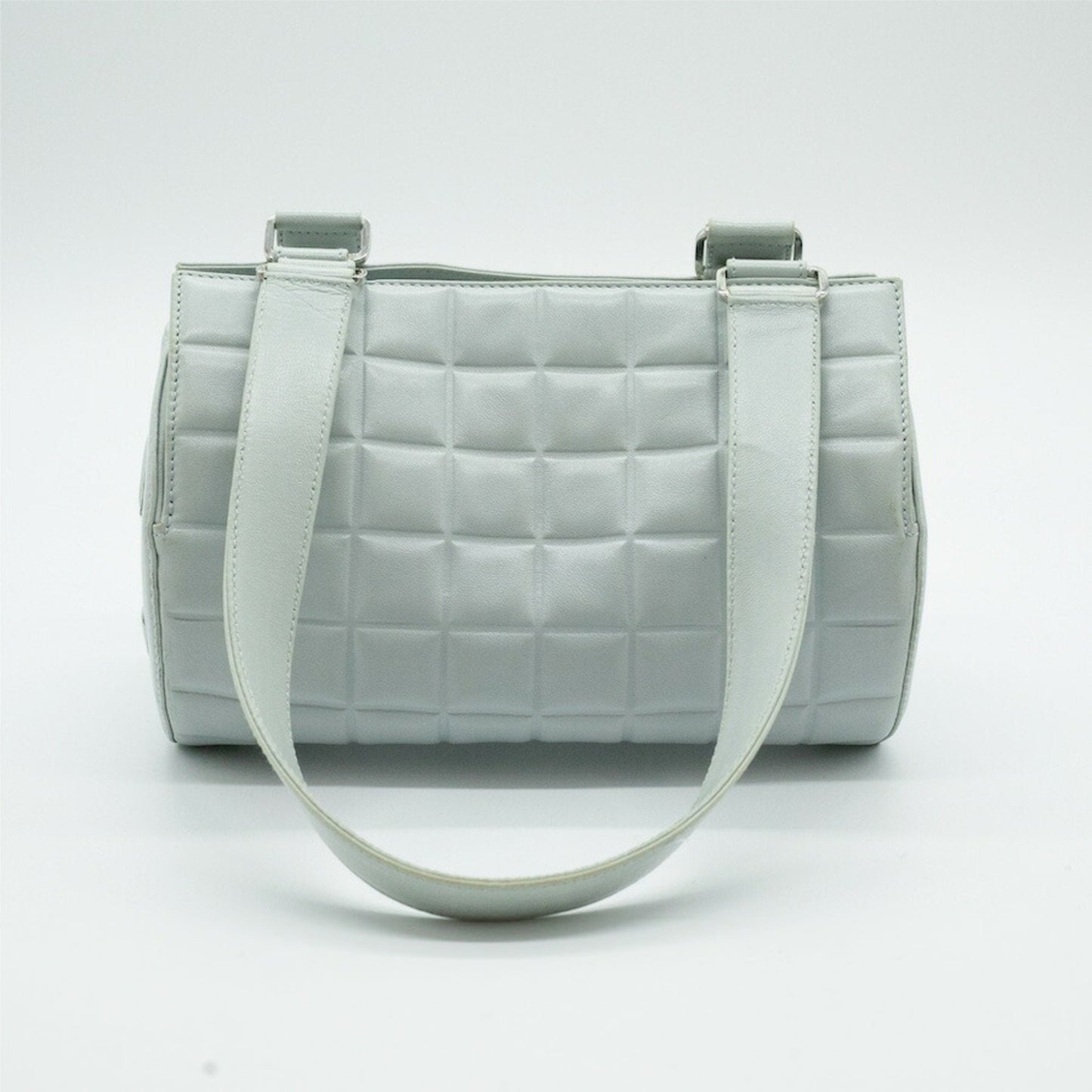 CHANEL Boston Bag Chocolate Bar Coco Mark Leather Light Blue Silver Women s PD292