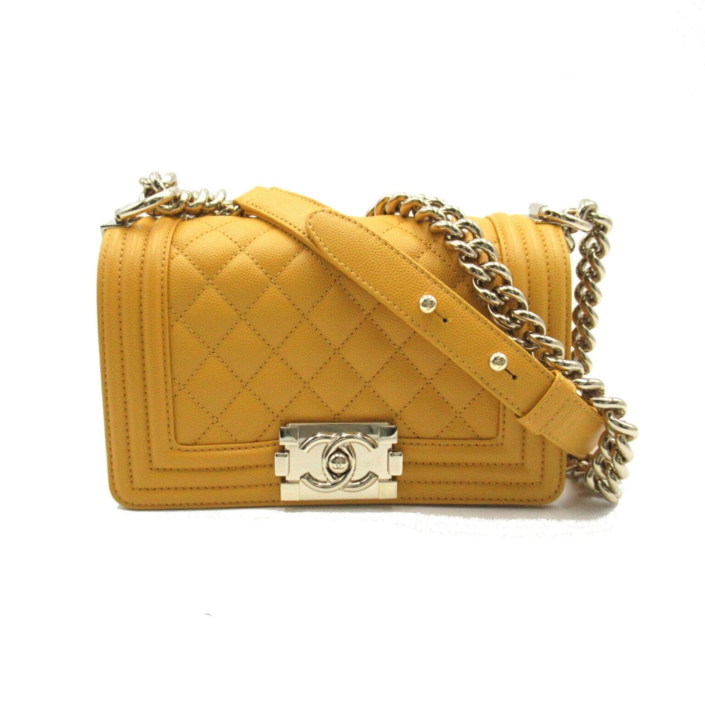 CHANEL Boy Chanel Chain Shoulder Bag Caviar Skin Grained Calf Women s Yellow A67085