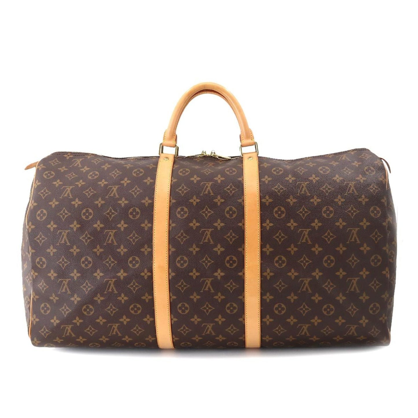 LOUIS VUITTON Monogram Keepall 60 Boston Bag Brown Gold Hardware