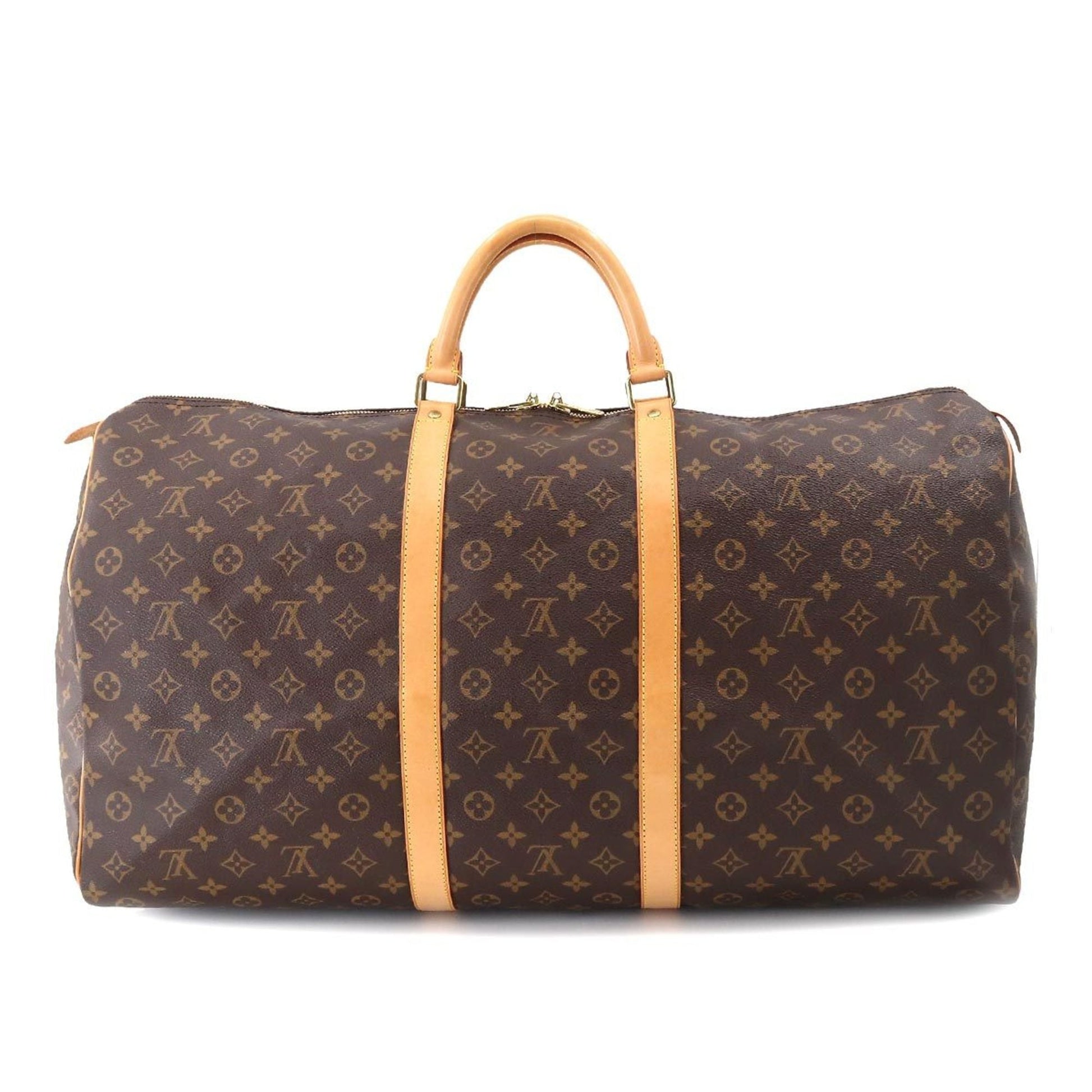 LOUIS VUITTON Monogram Keepall 60 Boston Bag Brown Gold Hardware