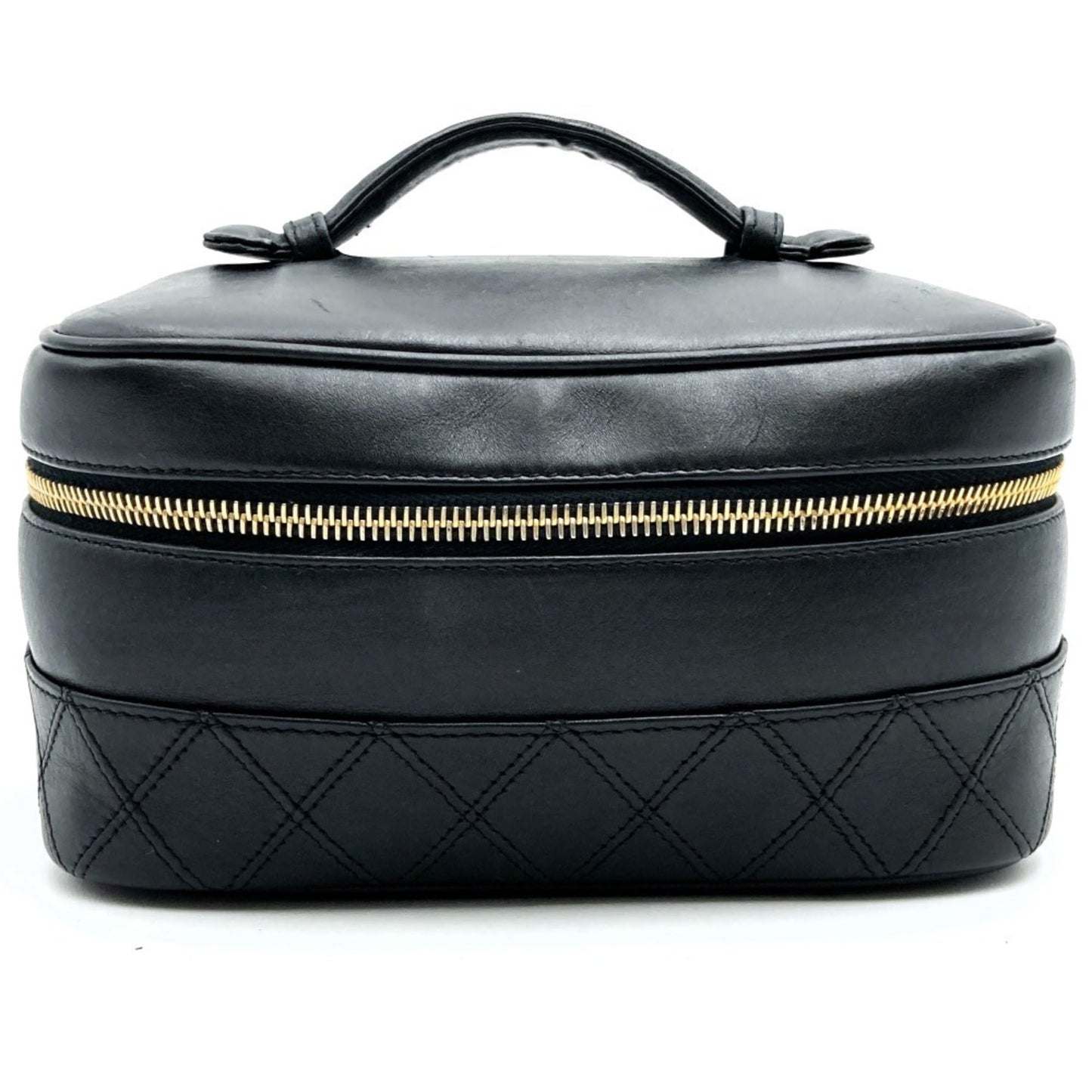 CHANEL Bicolor Vanity Bag Cosmetic Pouch Coco Mark Black Lambskin Leather Women s