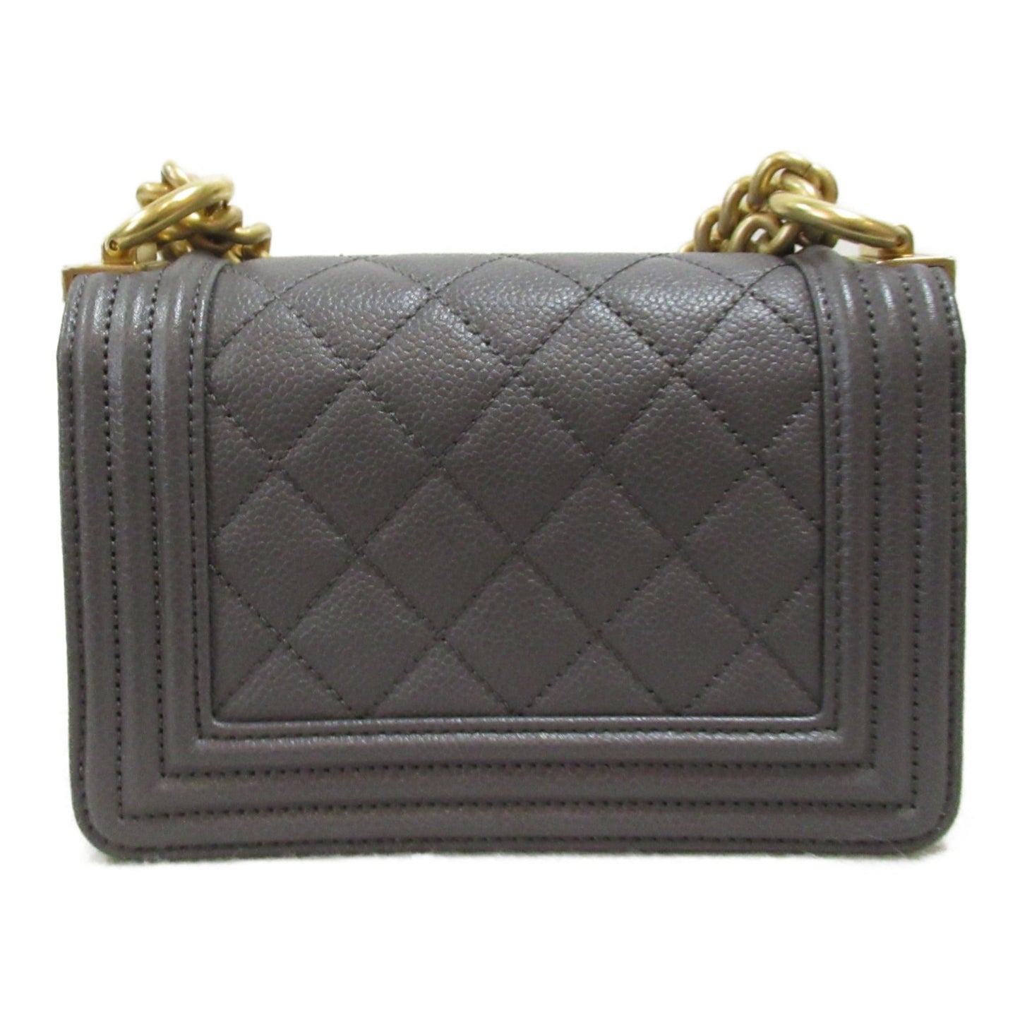 CHANEL Boy Chanel Mini Chain Shoulder Bag Gray Caviar Skin Grained Calf