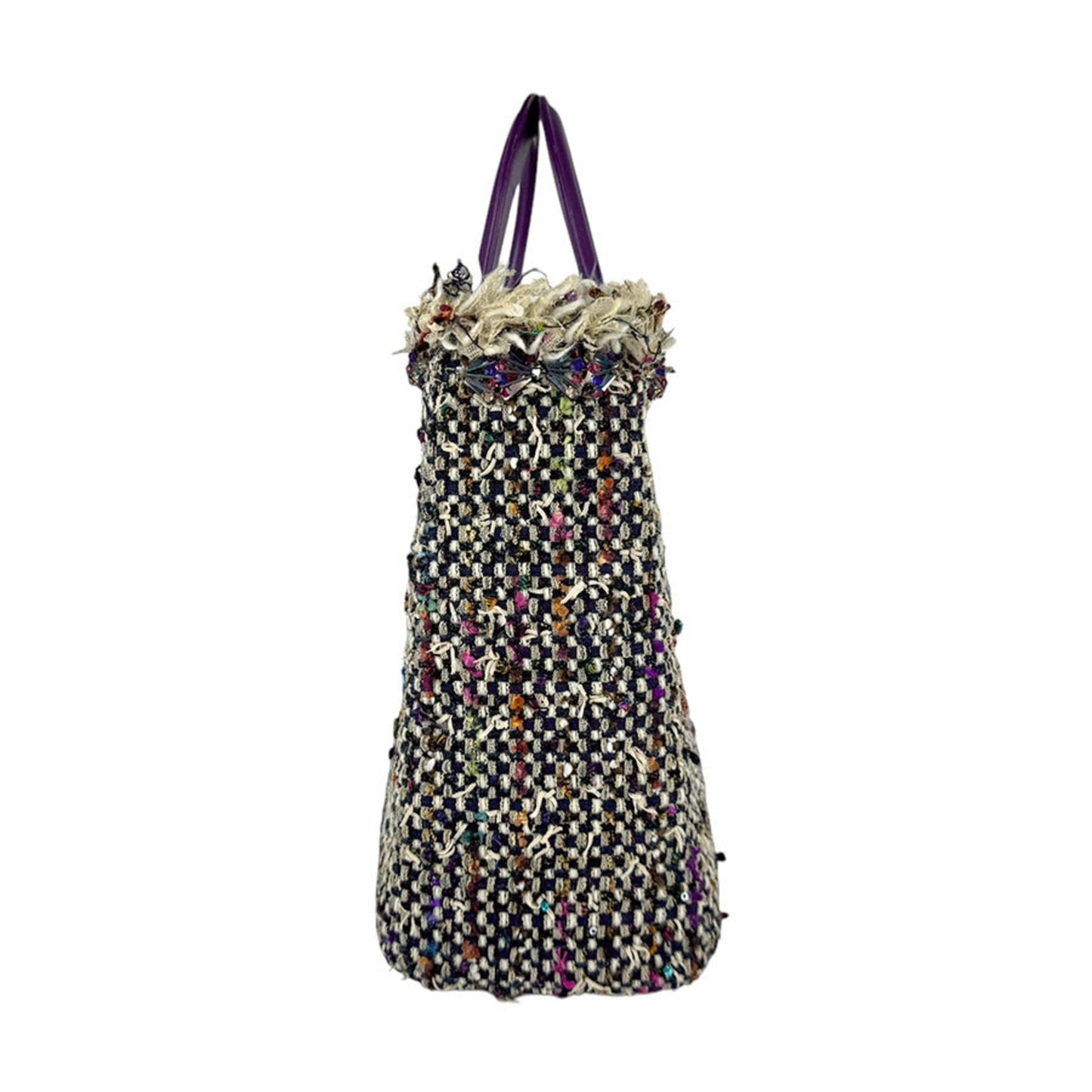 Christian Dior Multi-Color Purple Tweed Leather Handbag Shoulder Bag  