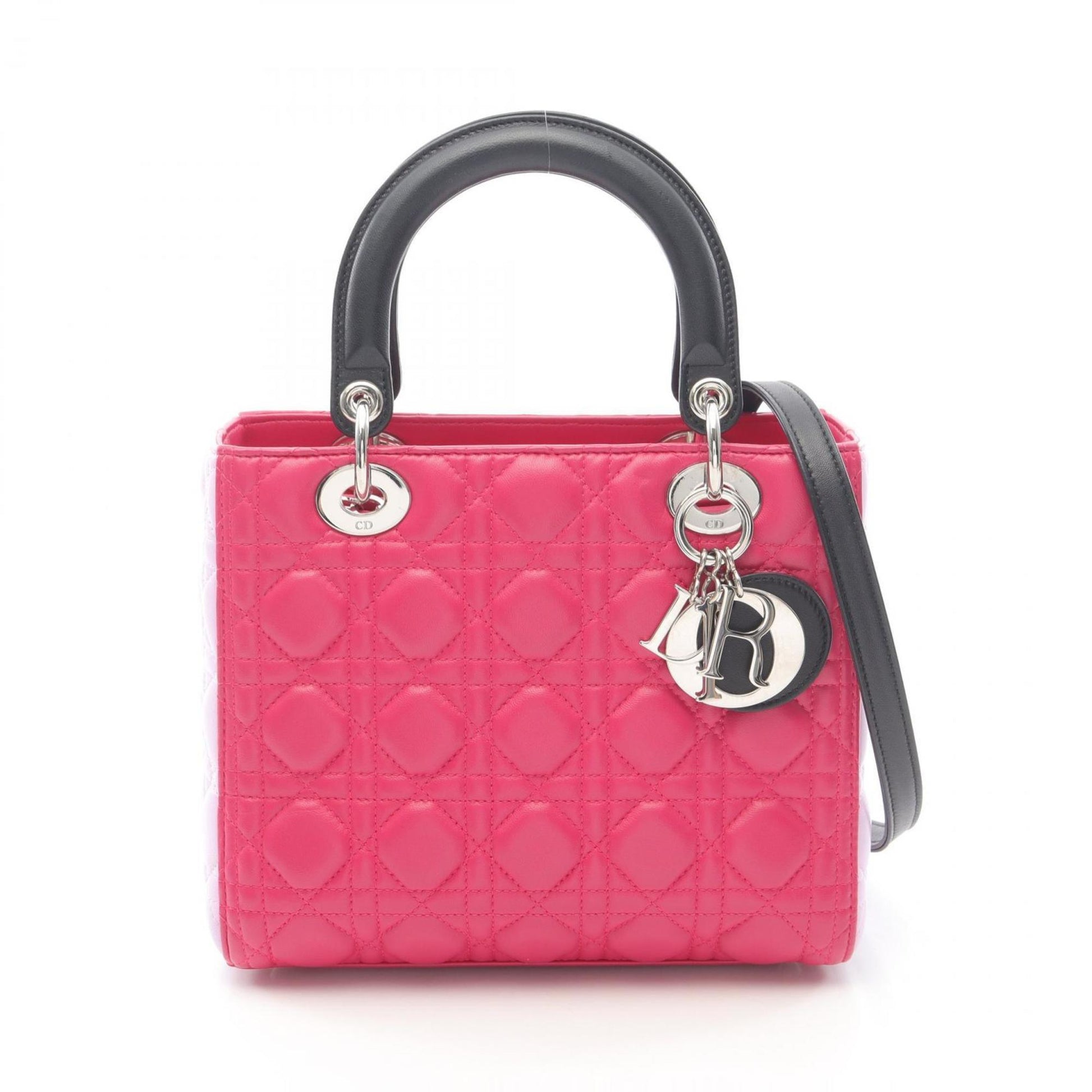 Christian Dior Lady Dior Black Pink Leather Handbag  