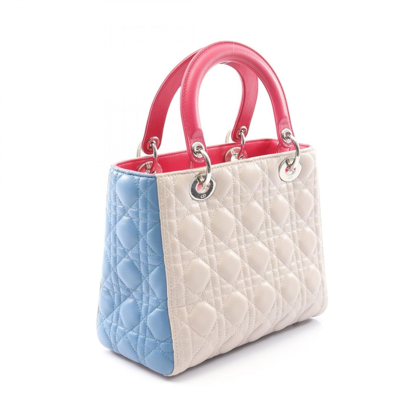 Christian Dior Beige Blue Pink Leather Handbag  