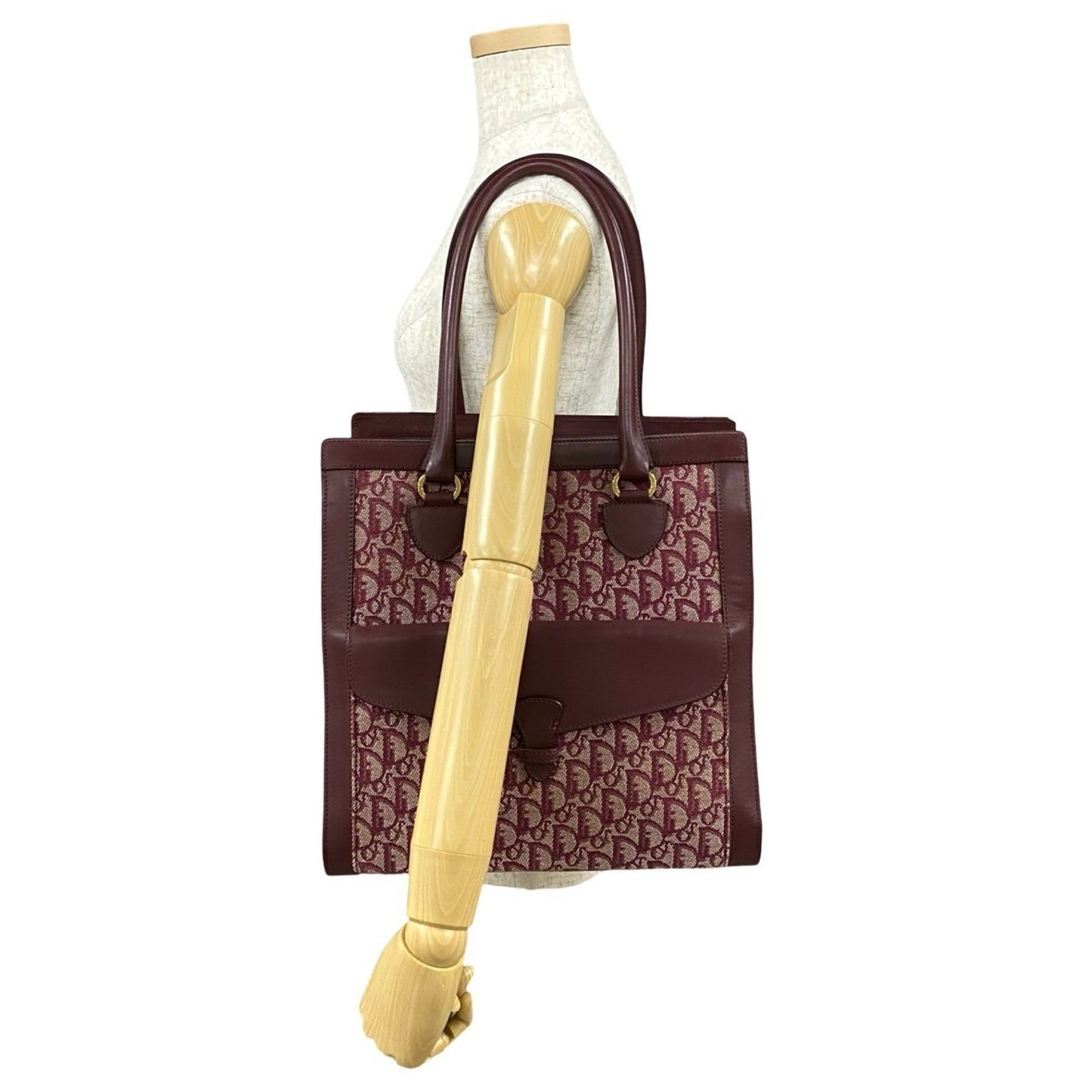 Christian Dior Red Color Canvas Leather Handbag Tote Bag  
