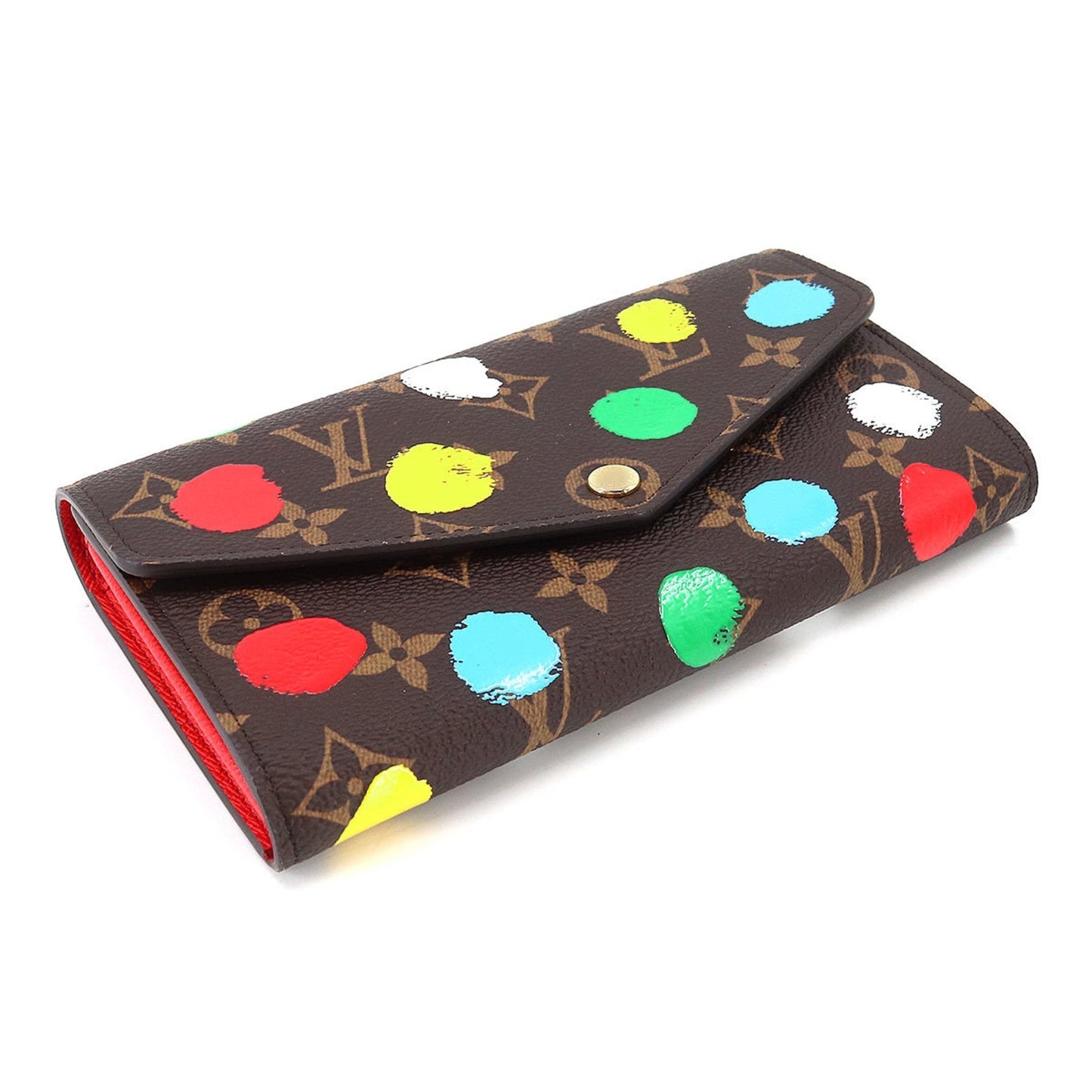 LOUIS VUITTON Monogram Painted Dot LVxYK Portefeuille Sarah NM Long Wallet Brown M81980 RFID