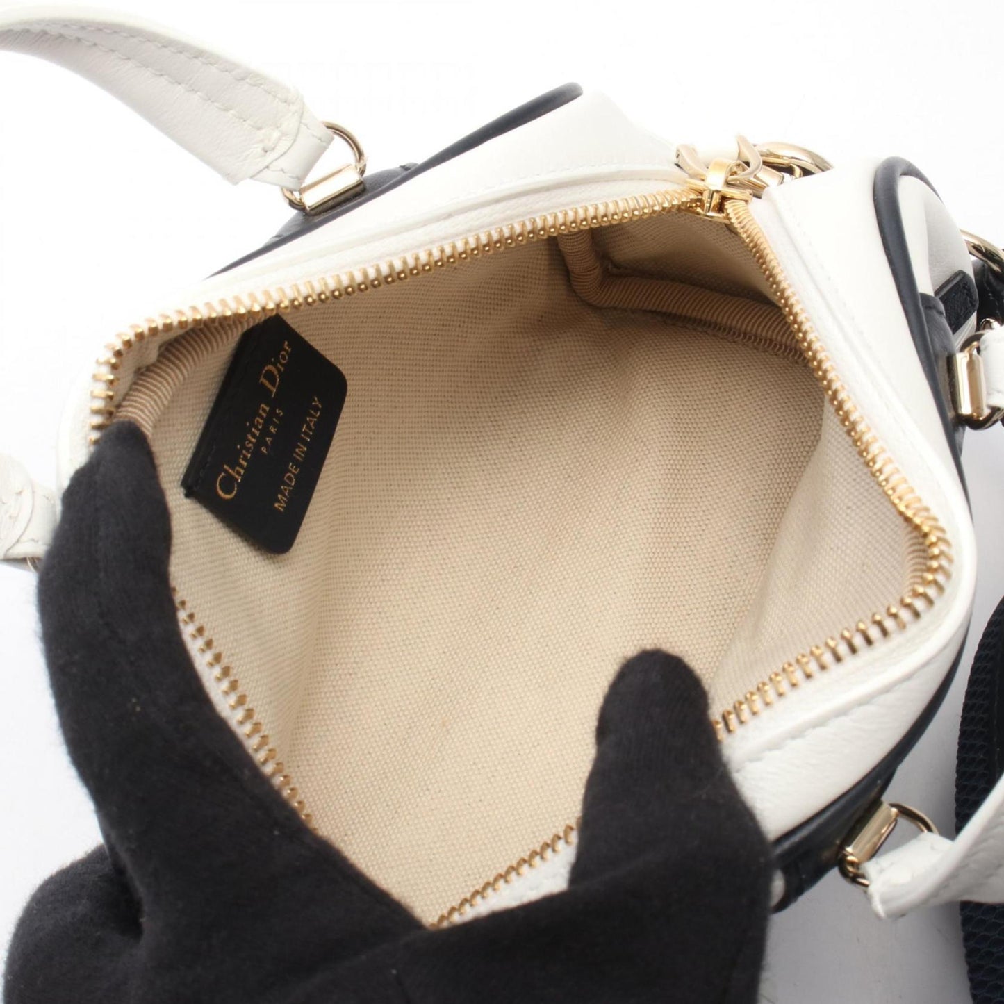 Christian Dior Navy White Leather Handbag  