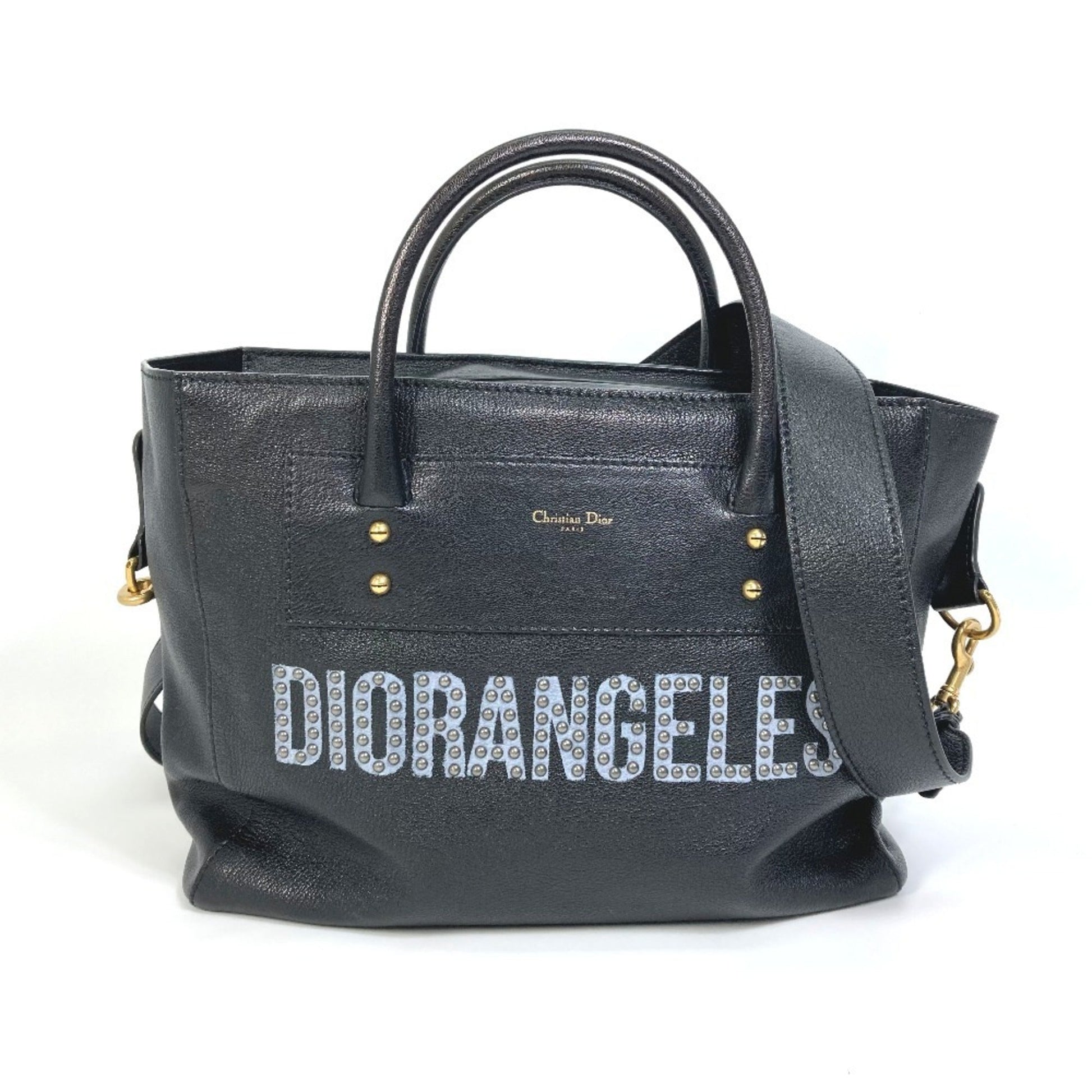 Christian Dior Black Leather Shoulder Bag Tote Bag  