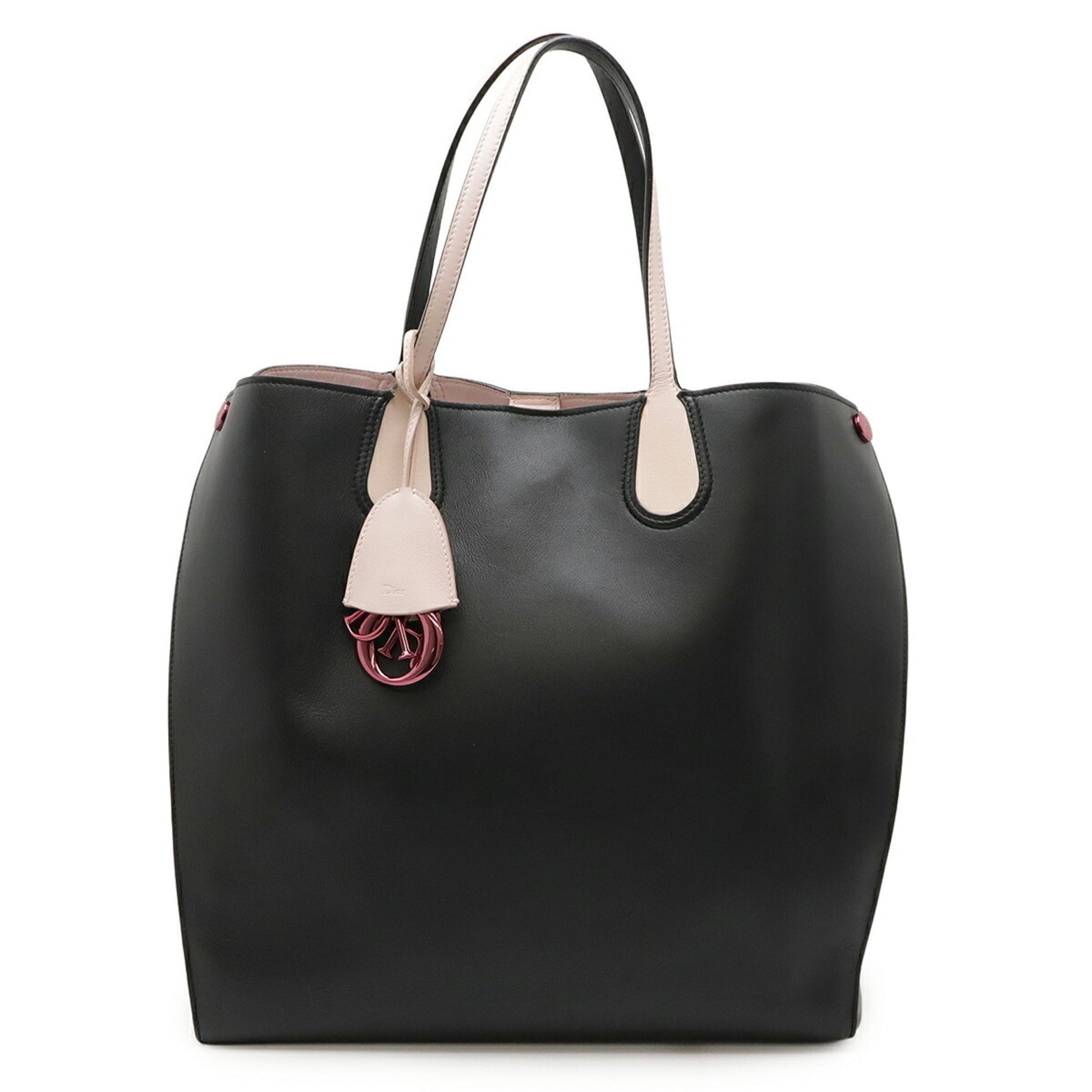 Christian Dior Black Pink Leather Tote Bag  