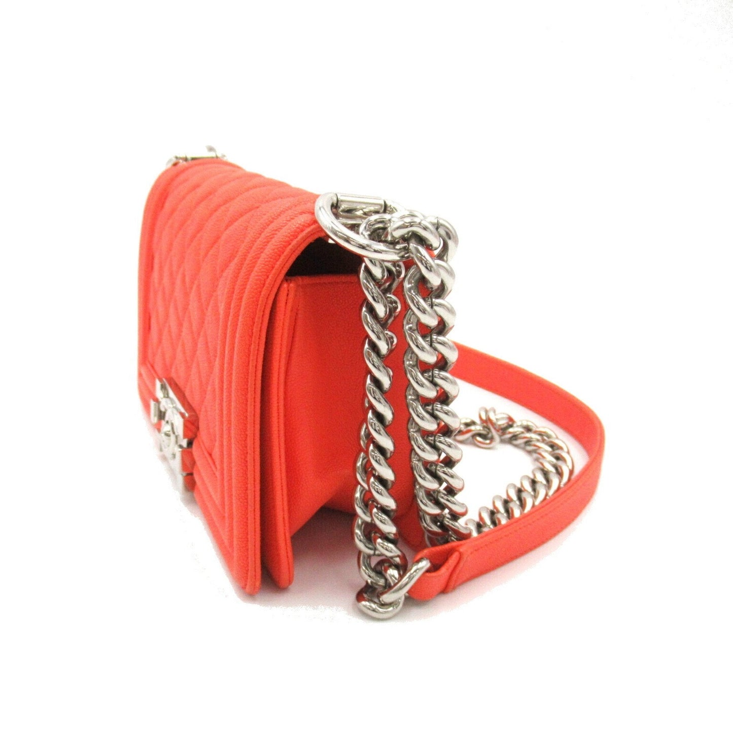 CHANEL Boy Chanel Chain Shoulder Bag Caviar Skin Grained Calf Women s Orange