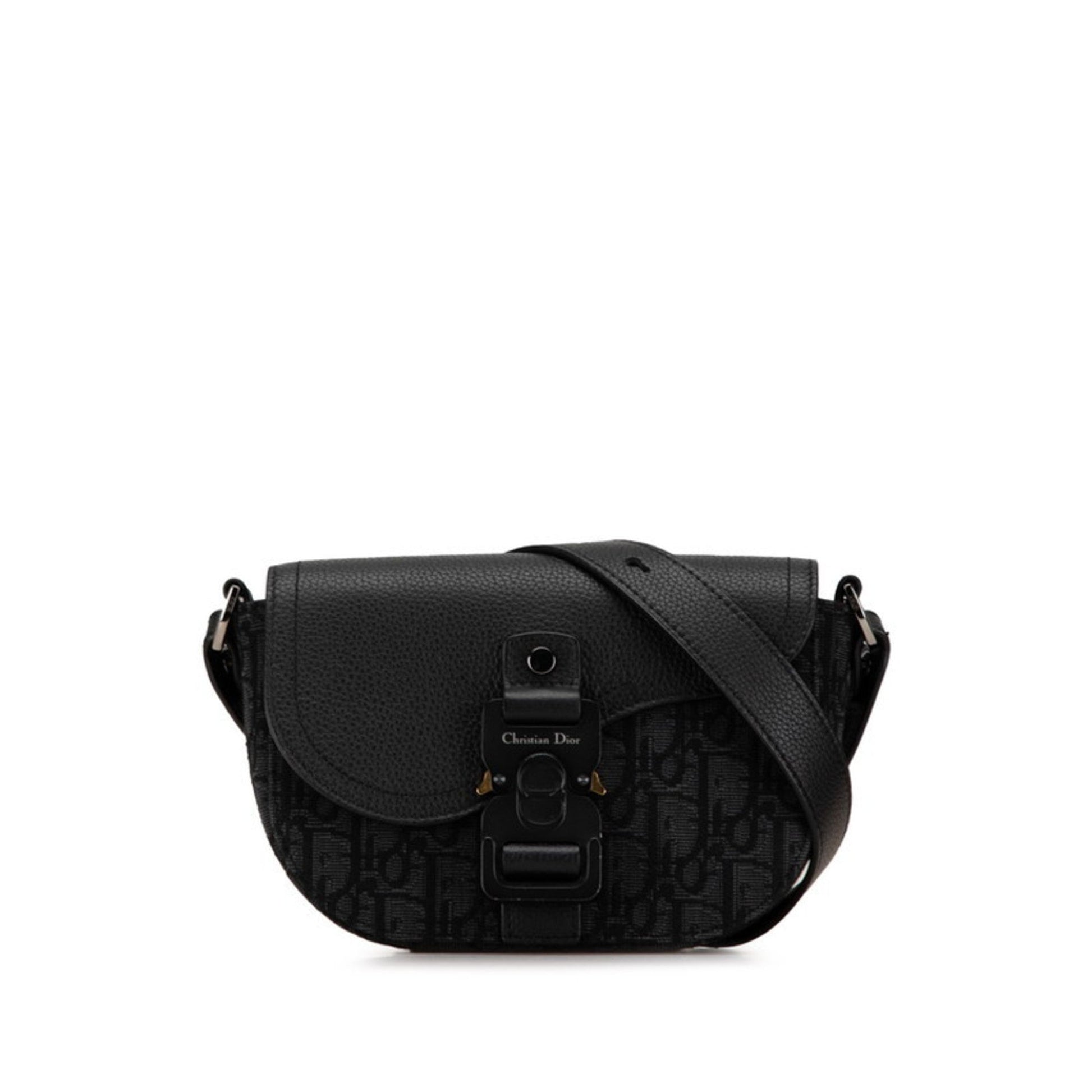 Christian Dior Black Canvas Leather Shoulder Bag  