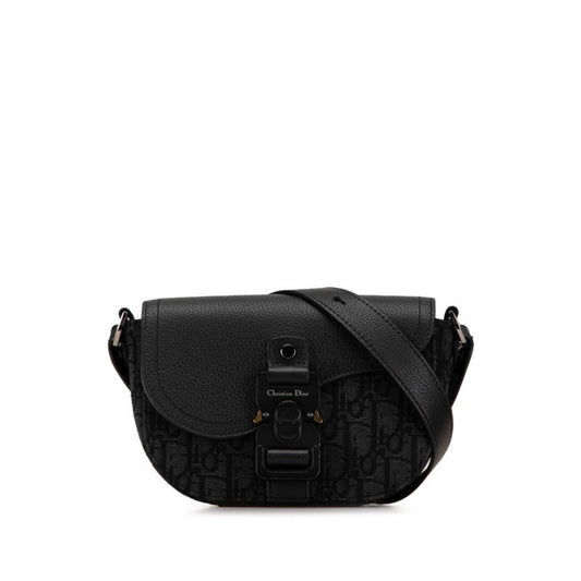 Christian Dior Black Canvas Leather Shoulder Bag  