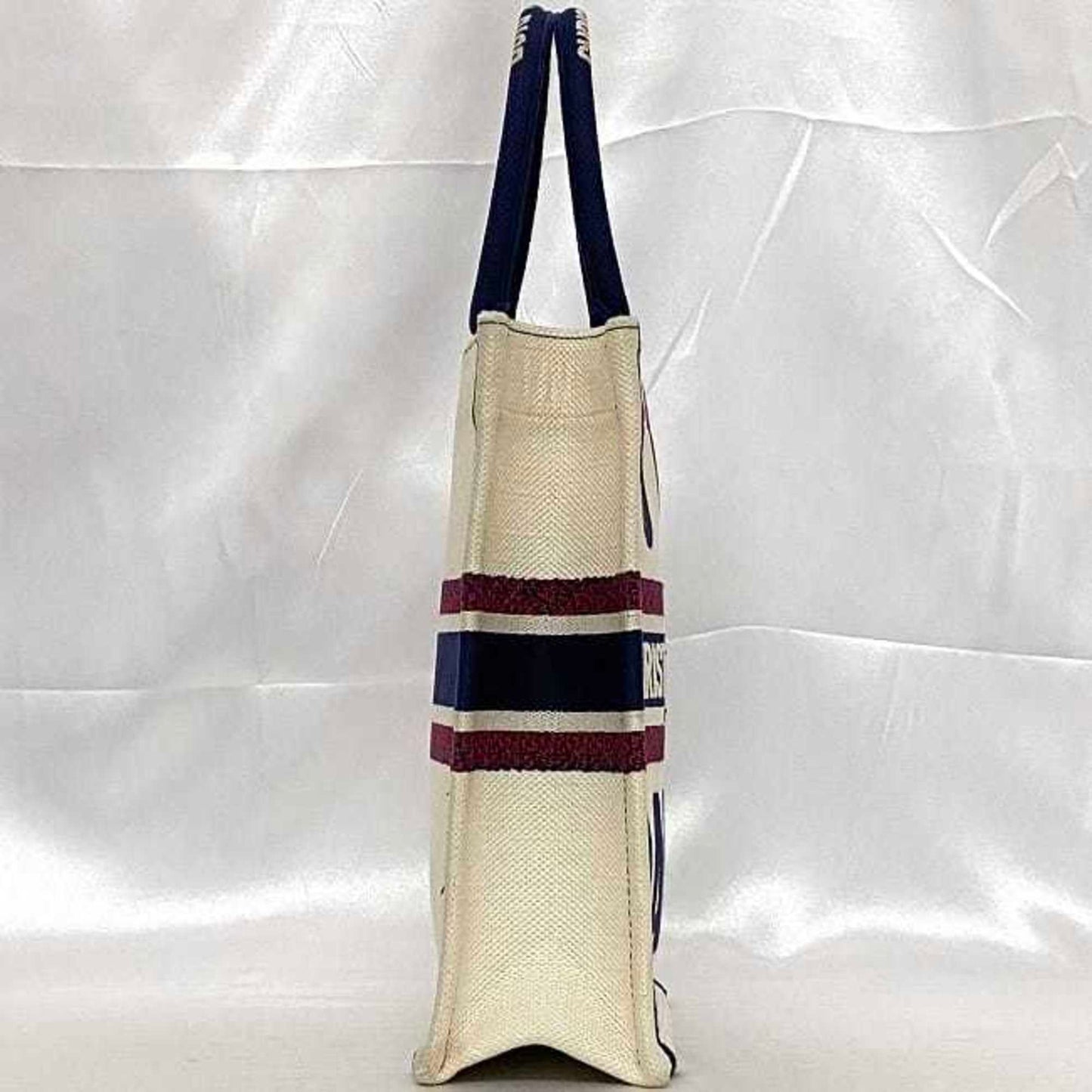 Christian Dior Navy Red Color White Canvas Handbag  