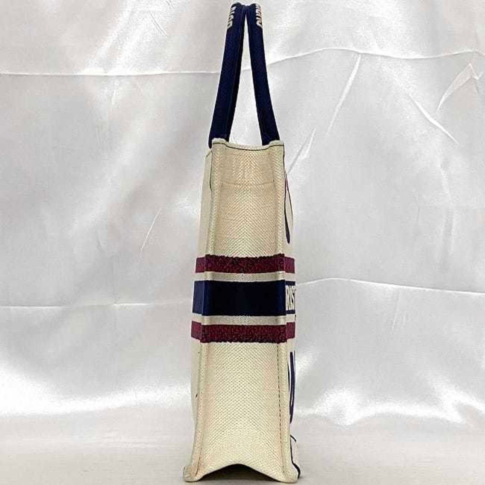 Christian Dior Navy Red Color White Canvas Handbag  