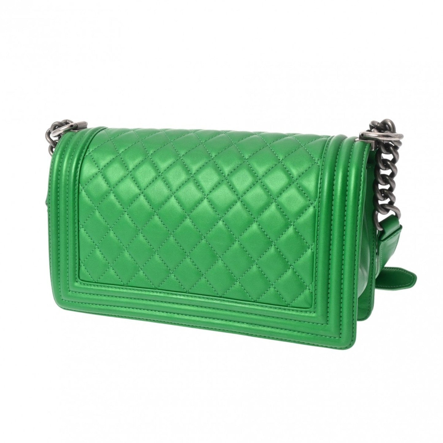 CHANEL Boy Chanel Chain Shoulder Bag 25cm Green A67086 Women s Lambskin