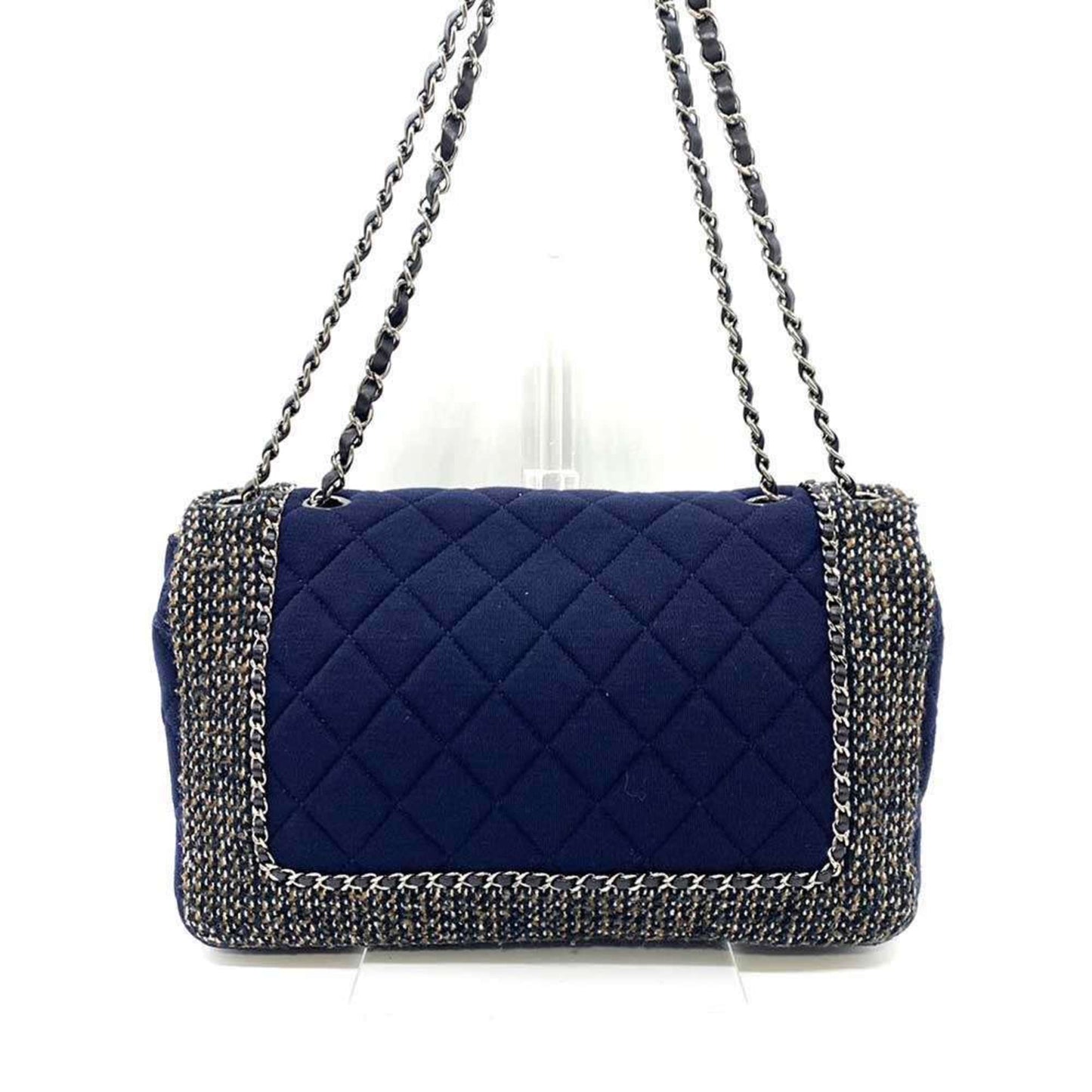 Chanel Bag Matelasse Chain Shoulder Navy Multicolor W Horizontal Women s Cotton Jersey x Tweed CHANEL