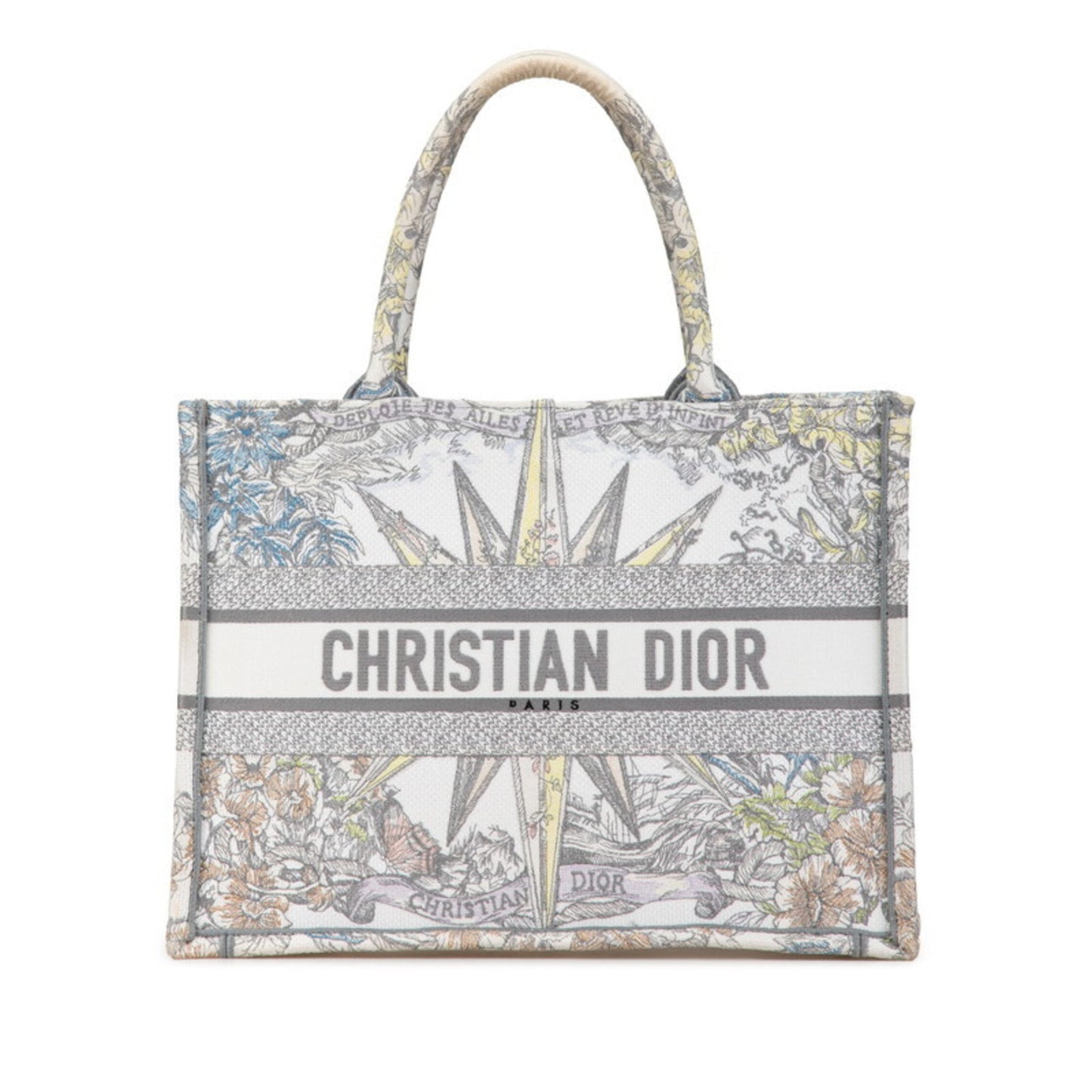 Christian Dior Multi-Color White Jacquard Tote Bag  